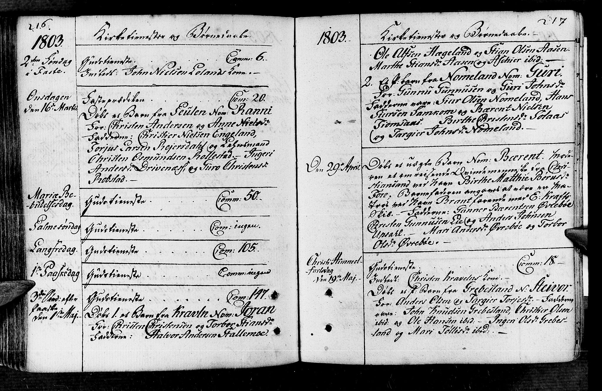 Vennesla sokneprestkontor, AV/SAK-1111-0045/Fa/Fac/L0002: Parish register (official) no. A 2, 1785-1834, p. 216-217