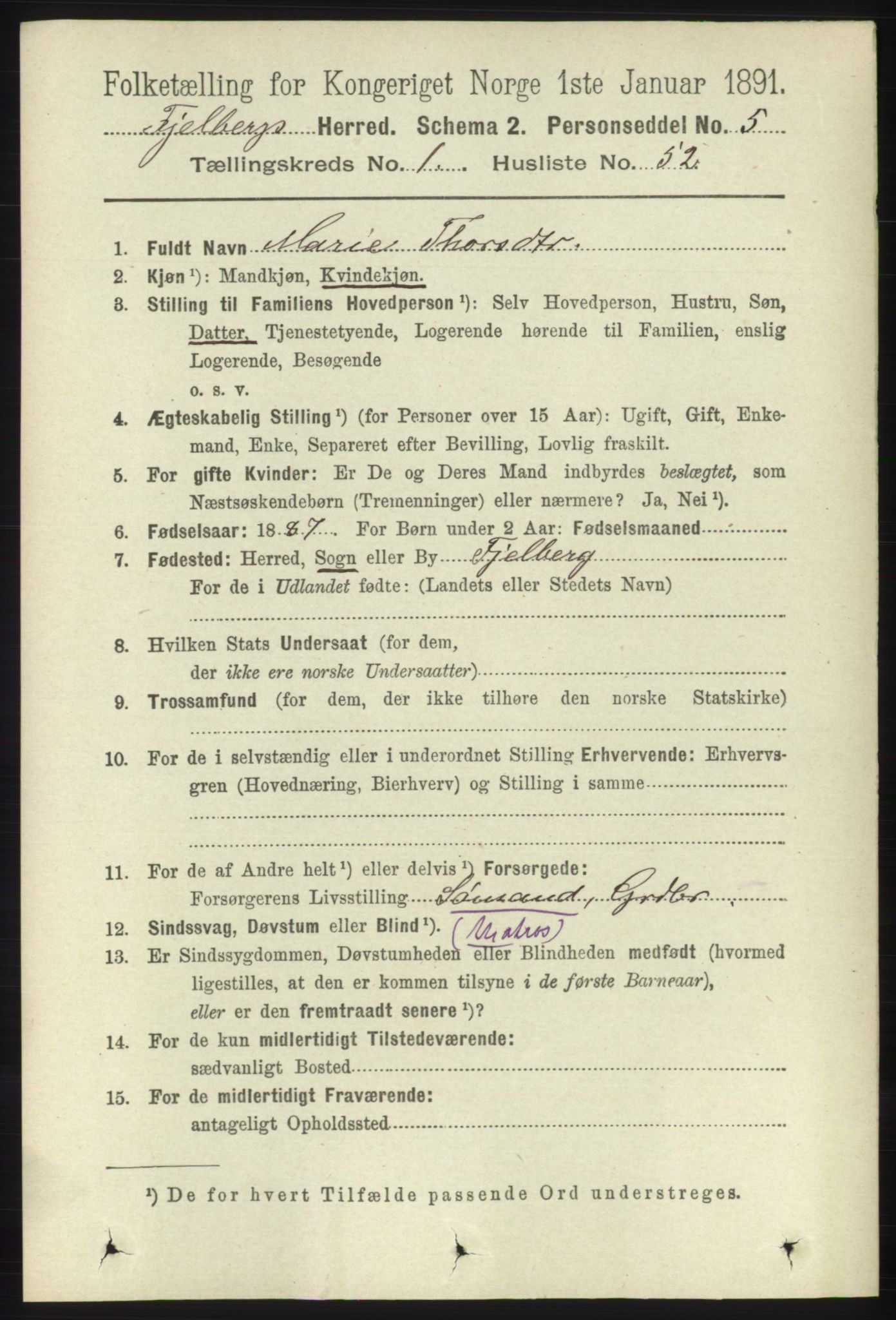 RA, 1891 census for 1213 Fjelberg, 1891, p. 372