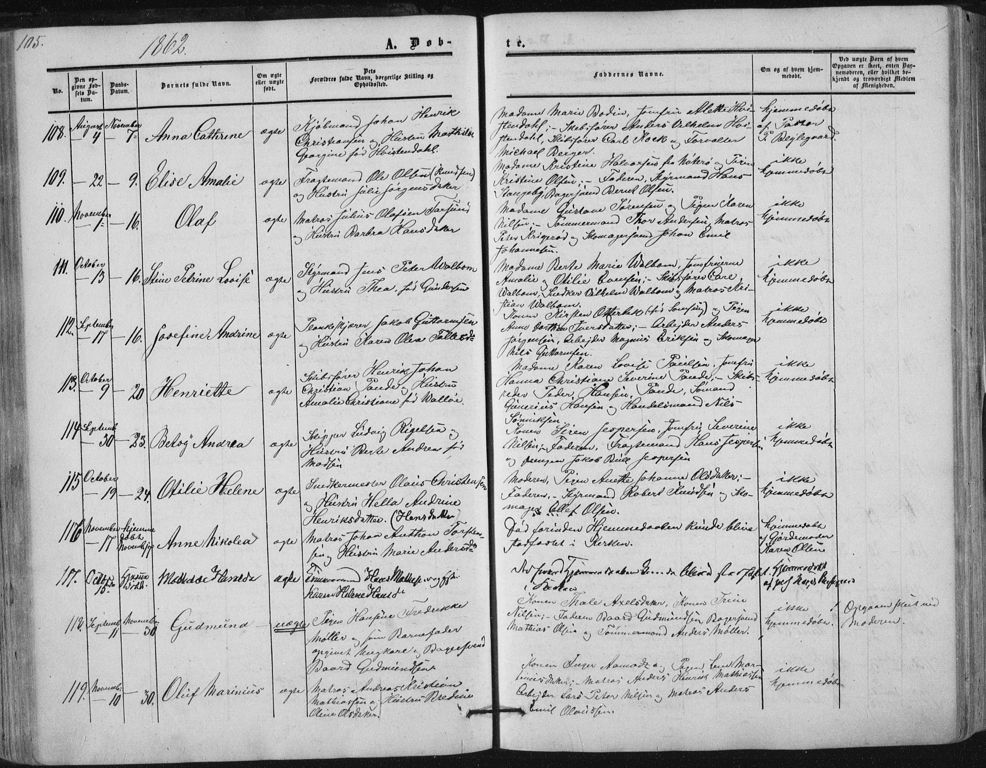 Tønsberg kirkebøker, AV/SAKO-A-330/F/Fa/L0008: Parish register (official) no. I 8, 1855-1864, p. 105