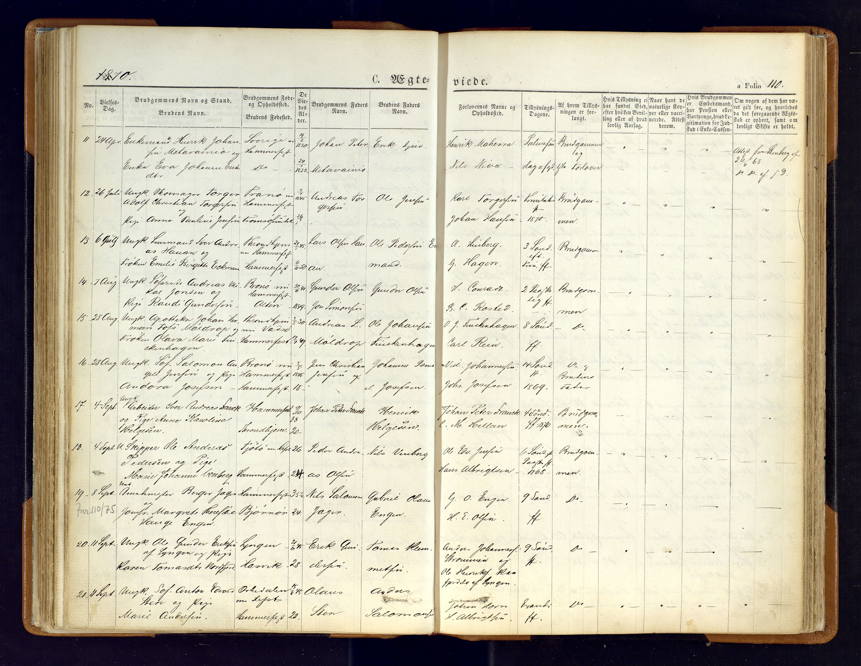 Hammerfest sokneprestkontor, AV/SATØ-S-1347/H/Ha/L0006.kirke: Parish register (official) no. 6, 1869-1877, p. 110