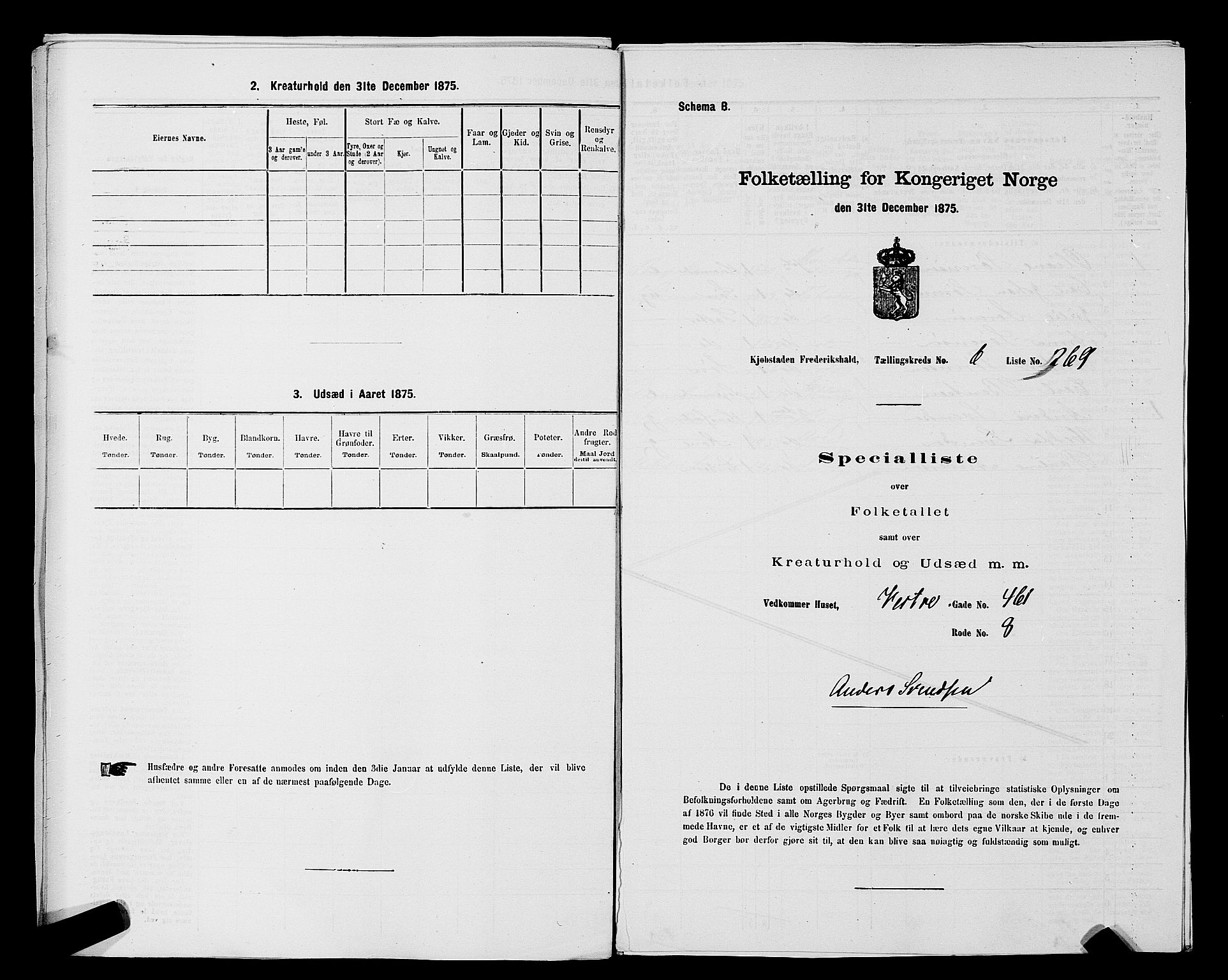 RA, 1875 census for 0101P Fredrikshald, 1875, p. 820