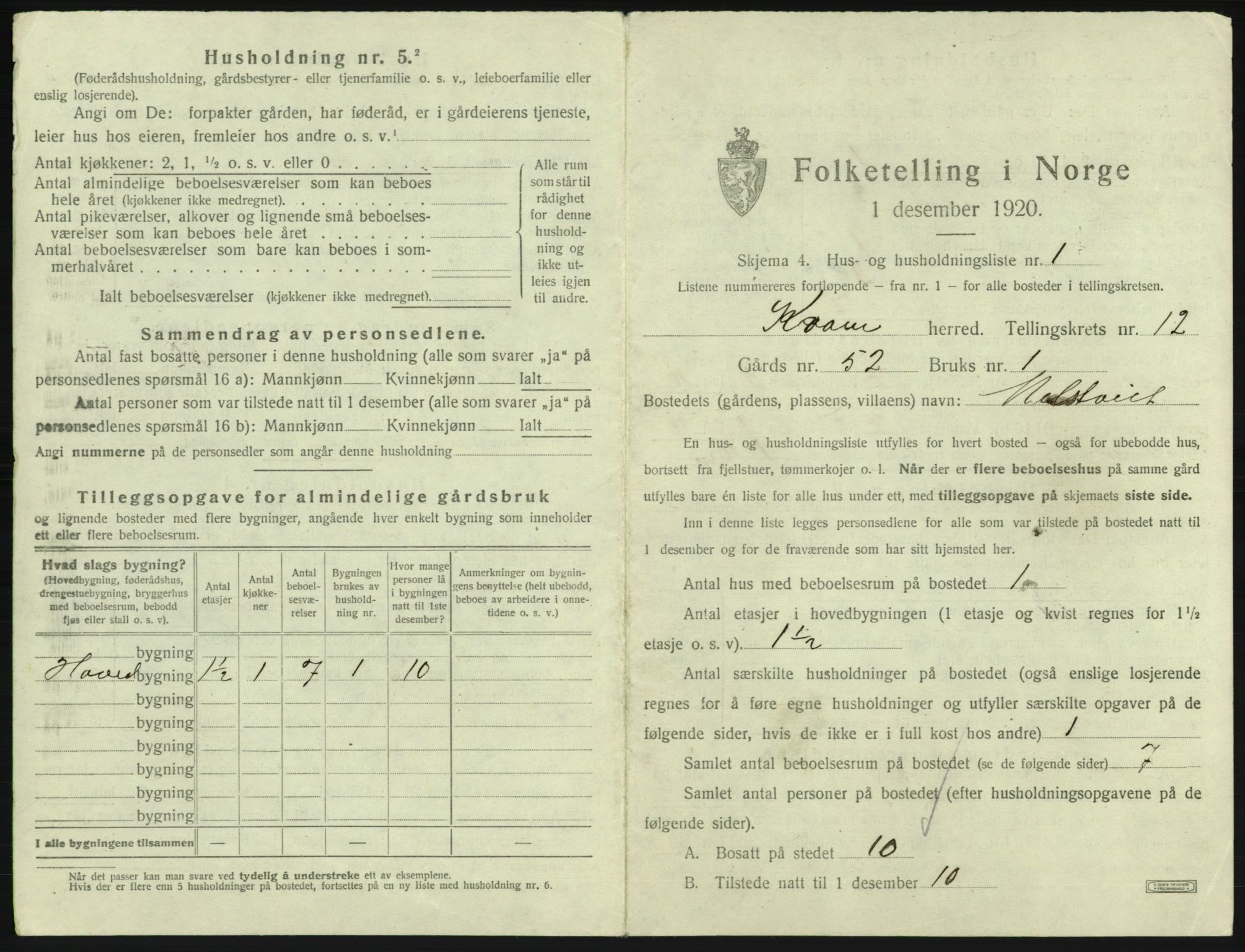 SAB, 1920 census for Kvam, 1920, p. 1035