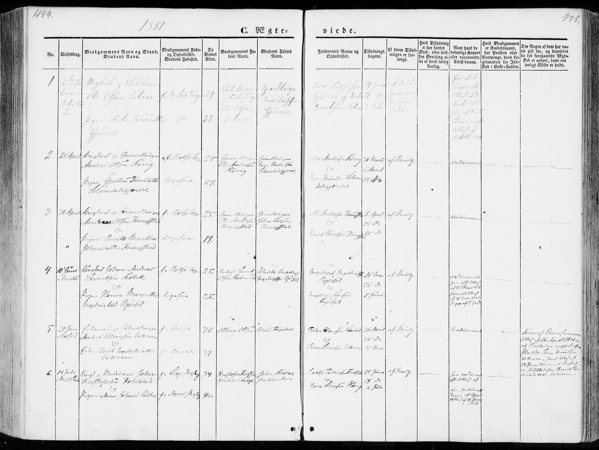 Ministerialprotokoller, klokkerbøker og fødselsregistre - Møre og Romsdal, SAT/A-1454/555/L0653: Parish register (official) no. 555A04, 1843-1869, p. 444-445