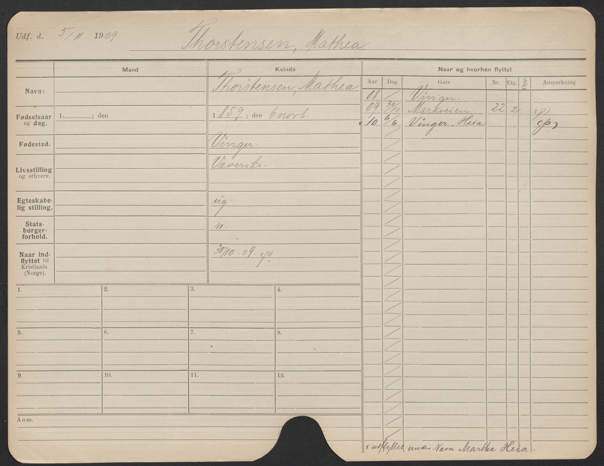 Oslo folkeregister, Registerkort, AV/SAO-A-11715/F/Fa/Fac/L0025: Kvinner, 1906-1914, p. 229a