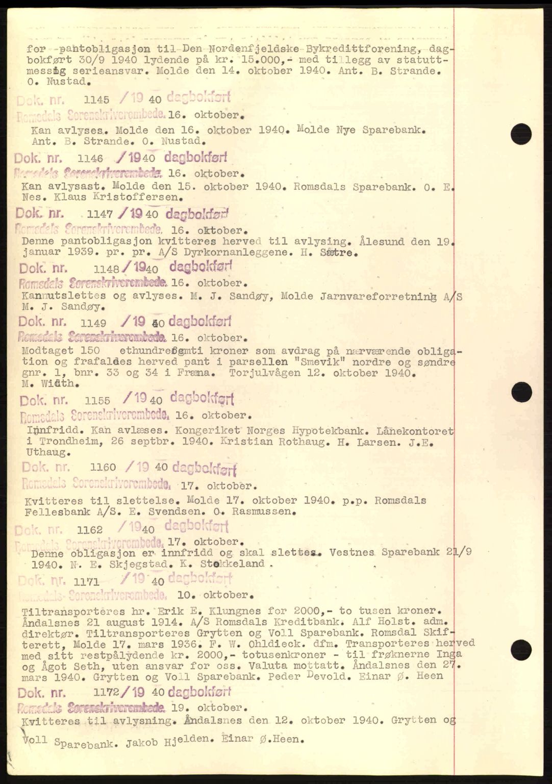 Romsdal sorenskriveri, AV/SAT-A-4149/1/2/2C: Mortgage book no. C1a, 1936-1945, Diary no: : 1145/1940