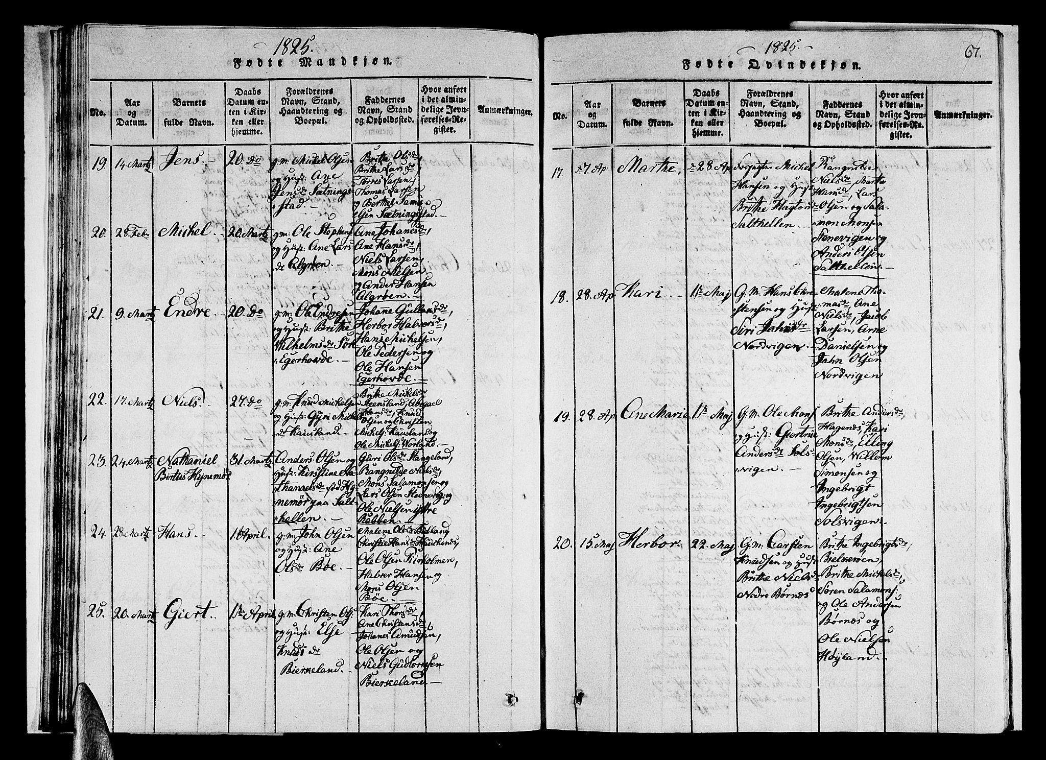 Sund sokneprestembete, AV/SAB-A-99930: Parish register (copy) no. A 1, 1816-1827, p. 67