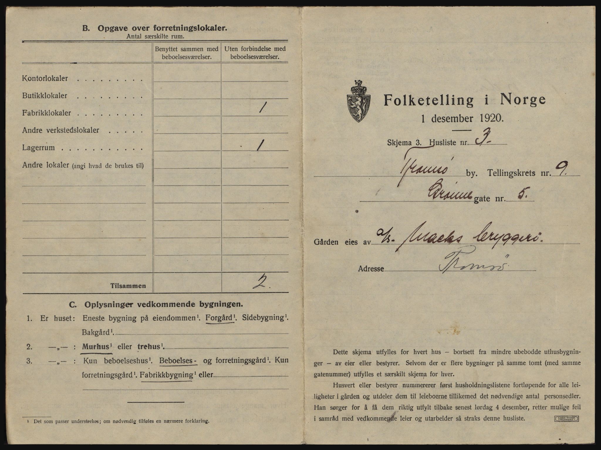 SATØ, 1920 census for Tromsø, 1920, p. 1491