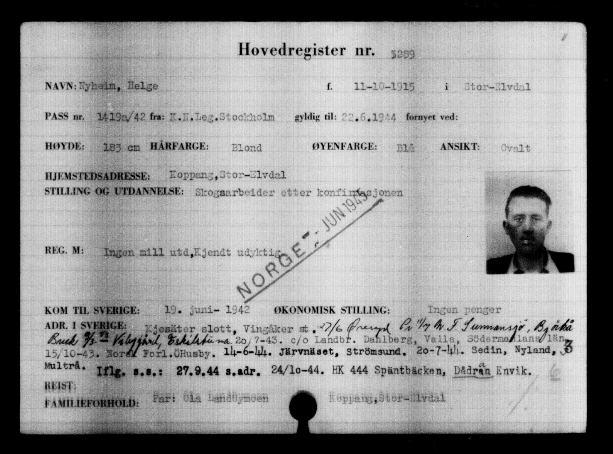 Utenriksstasjonene, Legasjonen i Stockholm, Flyktningkontoret, AV/RA-S-6753/V/Va/L0004: Kjesäterkartoteket, flyktninger med registreringsnr. 3496-6610, 1940-1945, p. 2066