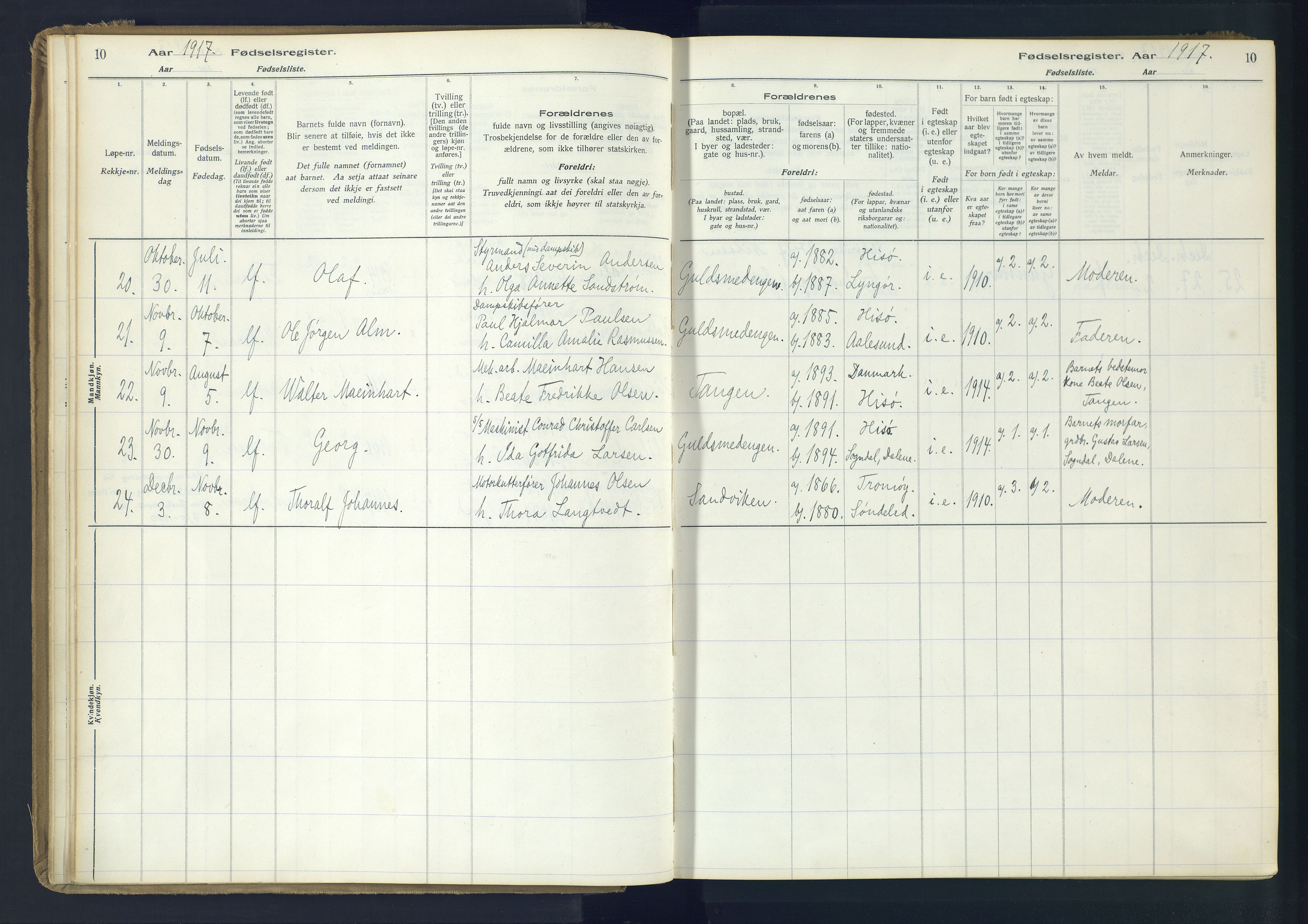 Hisøy sokneprestkontor, AV/SAK-1111-0020/J/Ja/L0001: Birth register no. A-VI-14, 1916-1951, p. 10