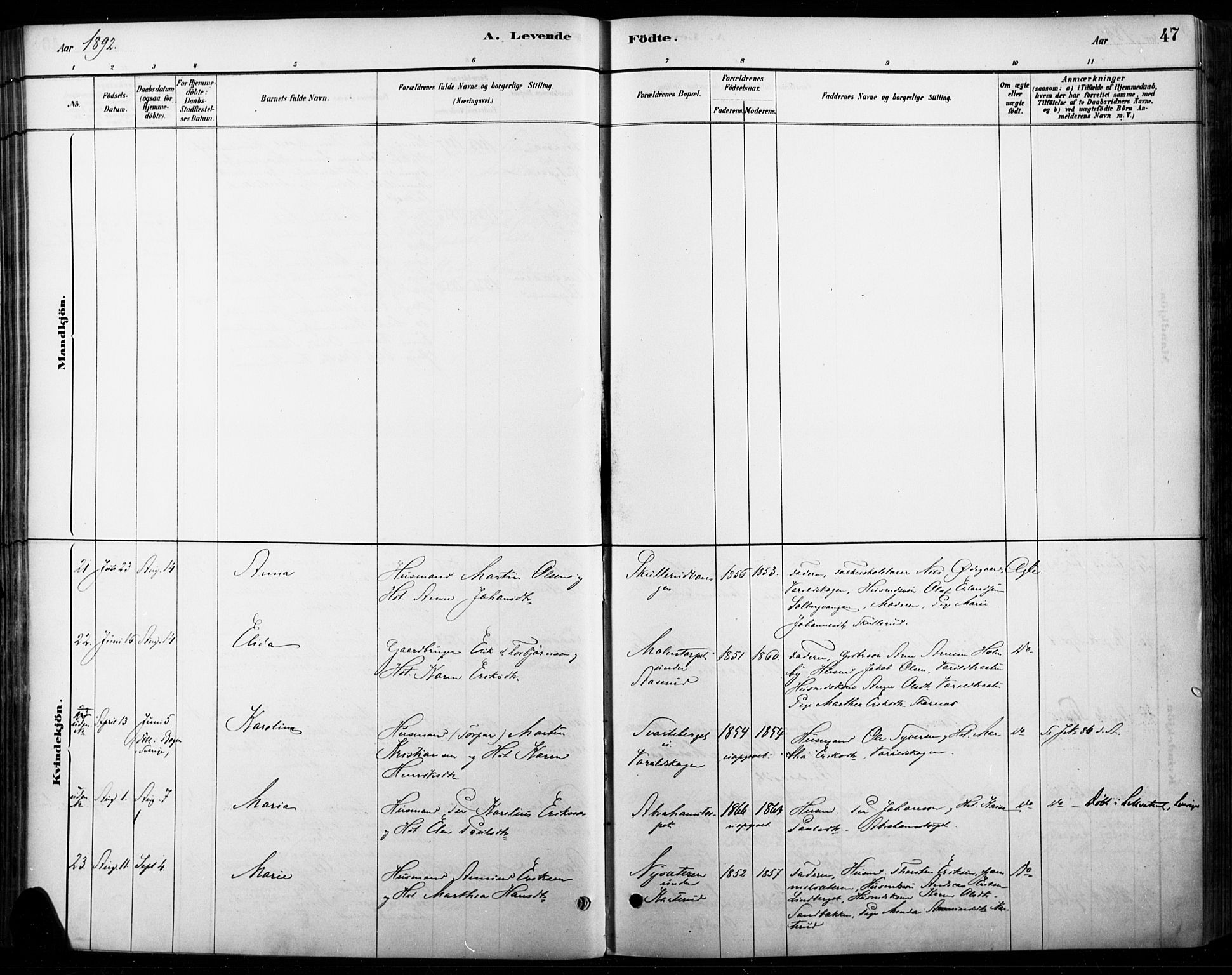 Vinger prestekontor, AV/SAH-PREST-024/H/Ha/Haa/L0015: Parish register (official) no. 15, 1881-1900, p. 47