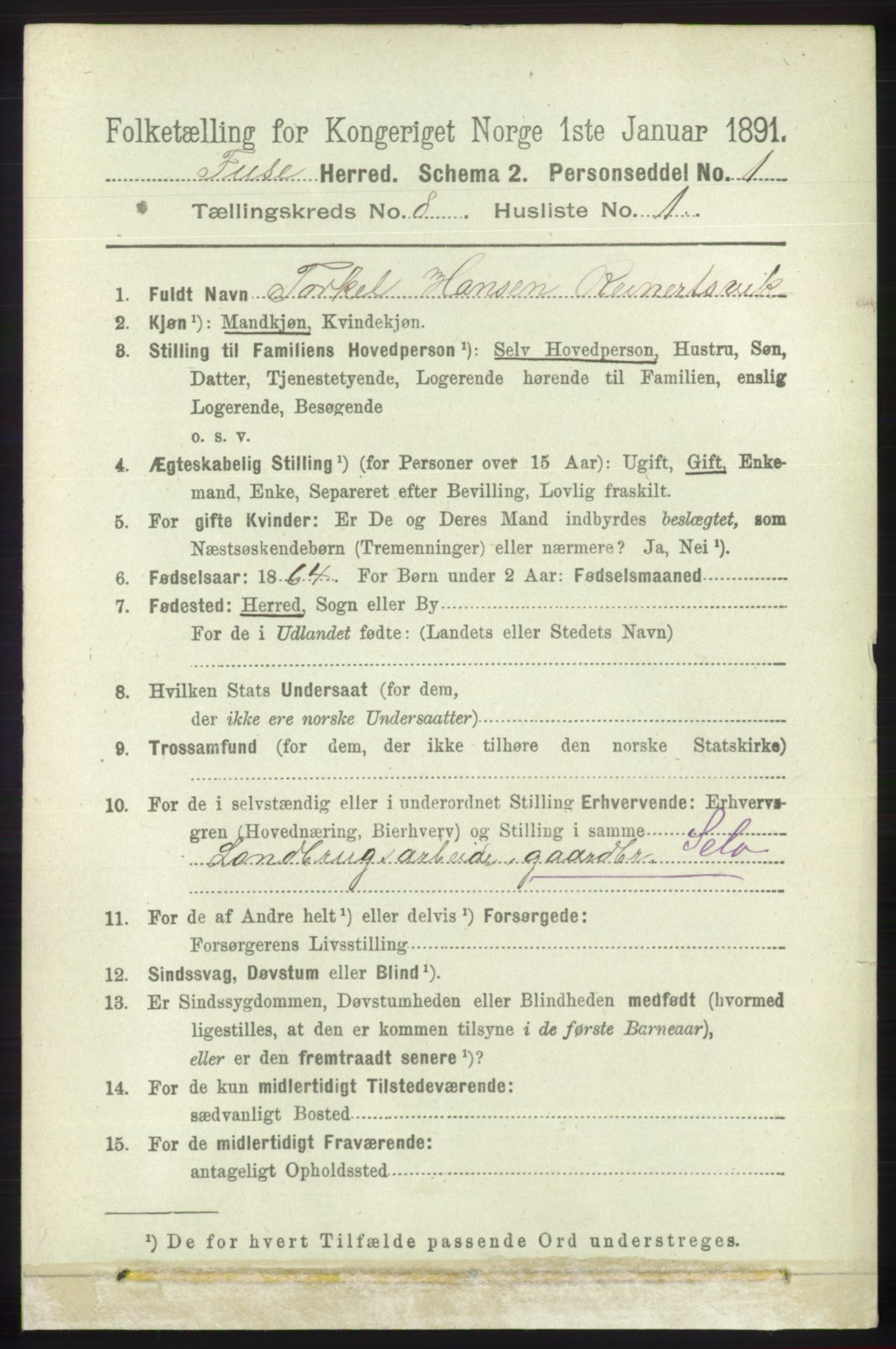 RA, 1891 census for 1241 Fusa, 1891, p. 1561