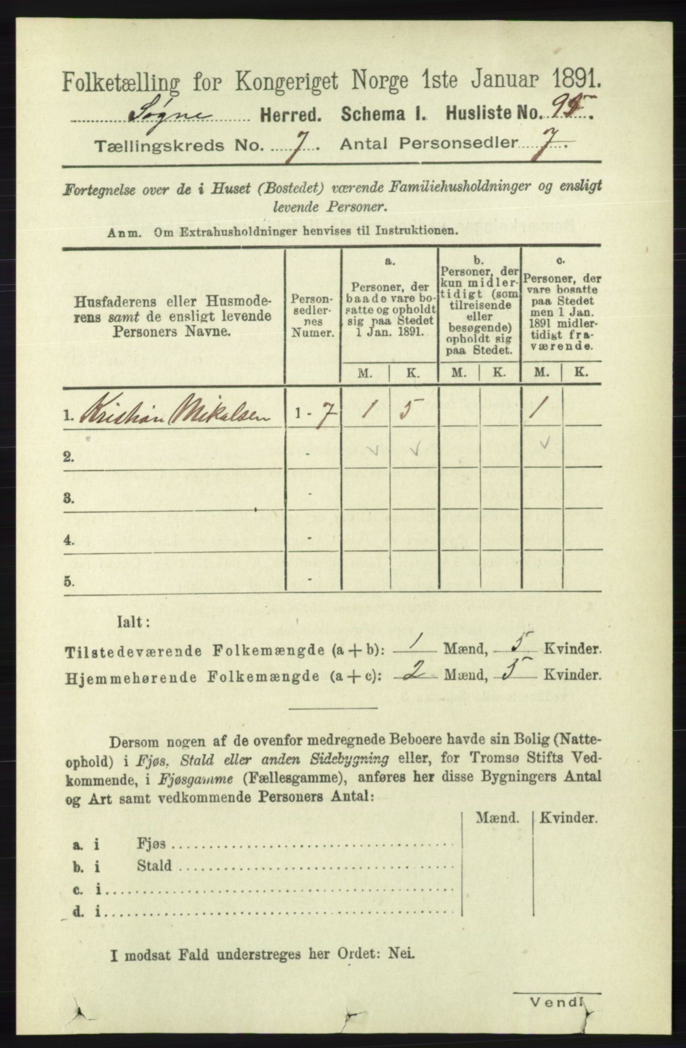 RA, 1891 census for 1018 Søgne, 1891, p. 1518