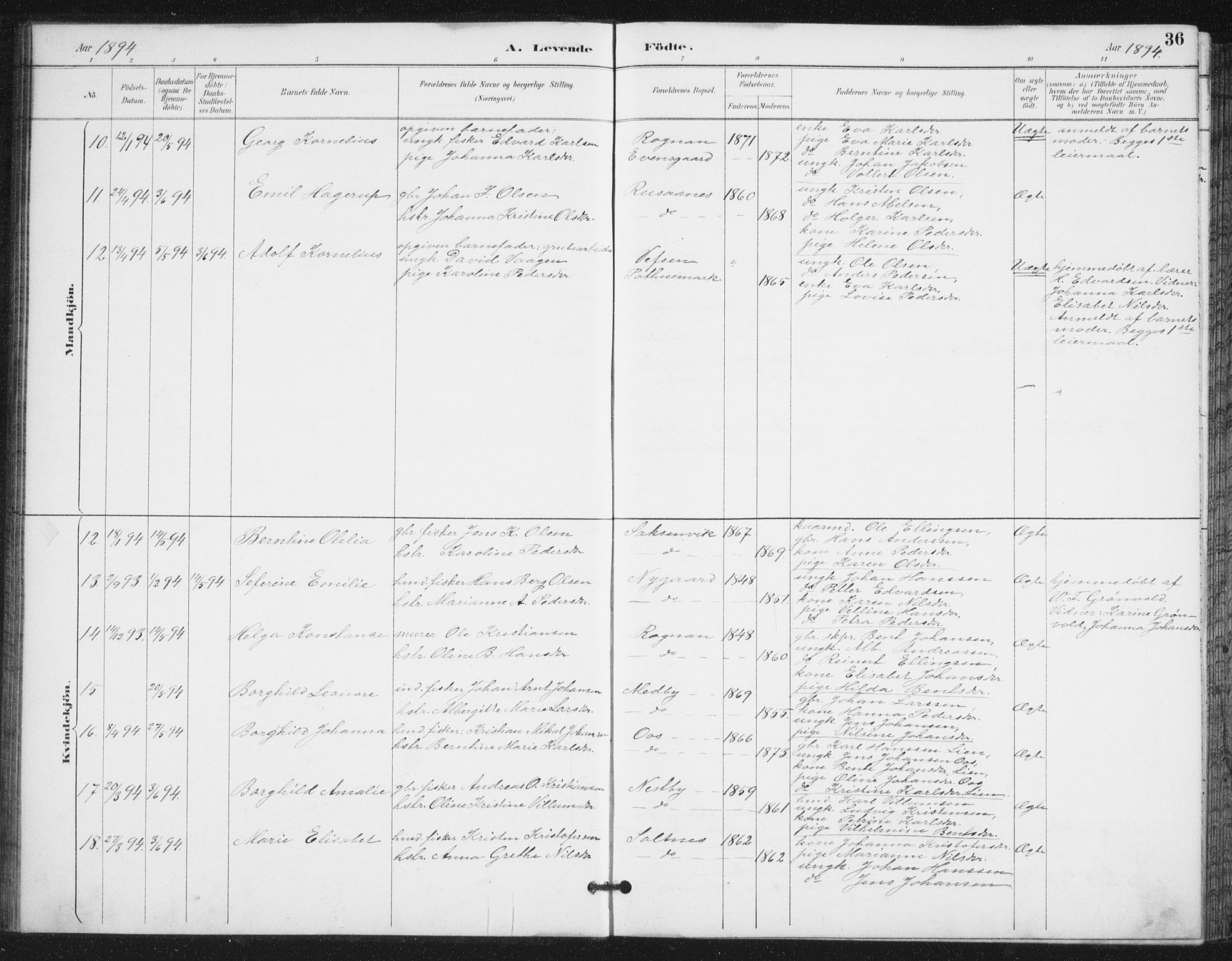 Ministerialprotokoller, klokkerbøker og fødselsregistre - Nordland, AV/SAT-A-1459/847/L0682: Parish register (copy) no. 847C10, 1889-1907, p. 36