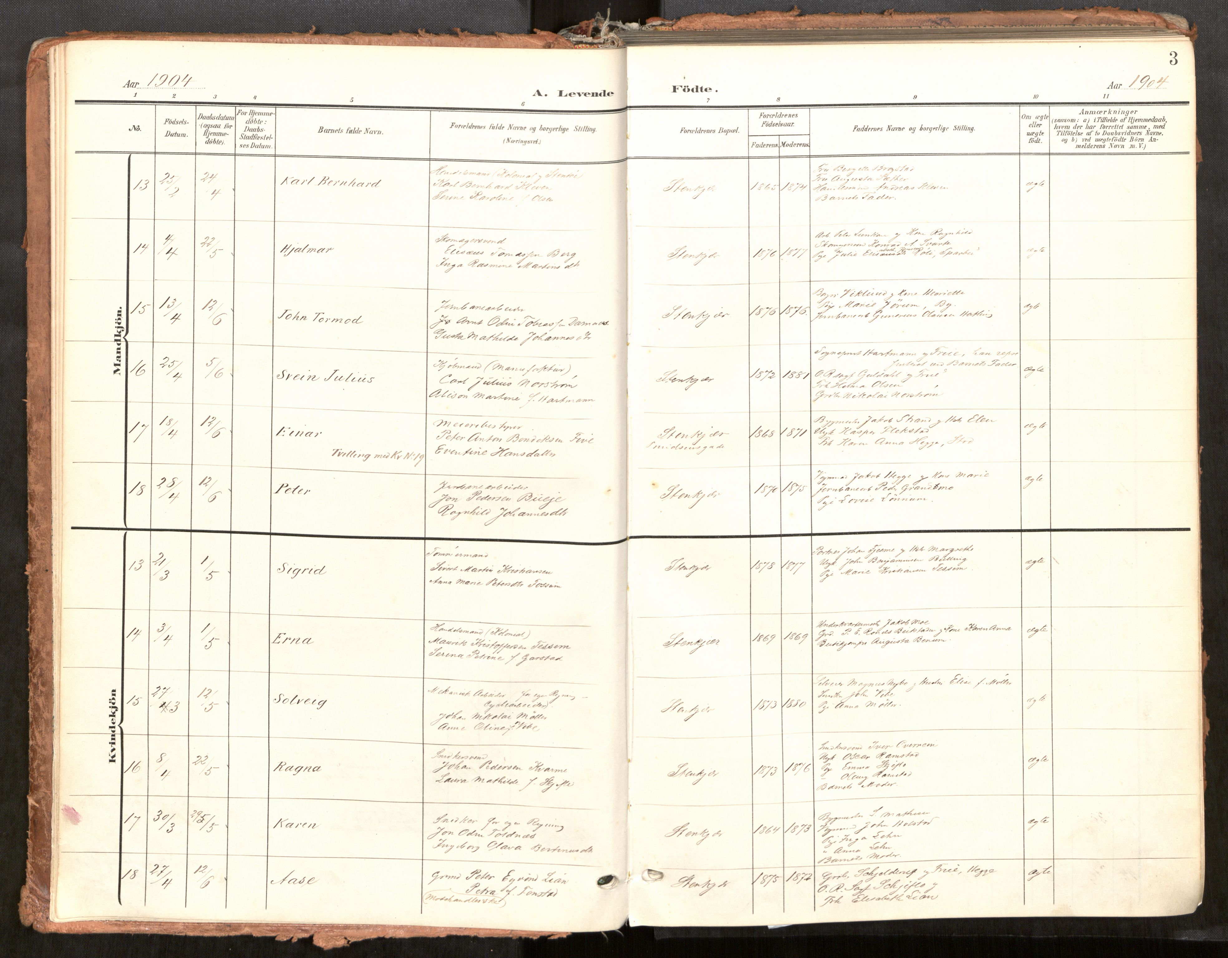 Steinkjer sokneprestkontor, AV/SAT-A-1541/01/H/Ha/Haa/L0001: Parish register (official) no. 1, 1904-1912, p. 3