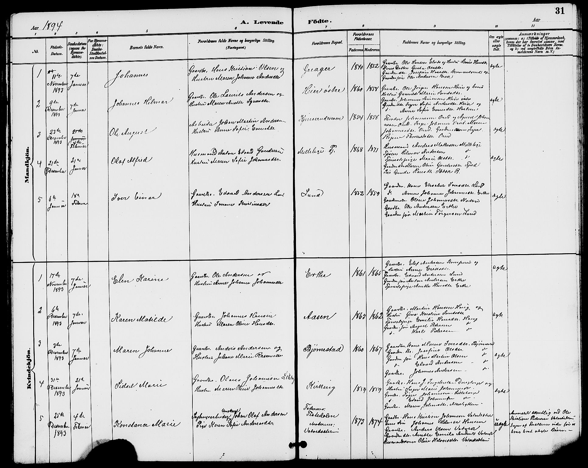 Rakkestad prestekontor Kirkebøker, AV/SAO-A-2008/G/Gb/L0001: Parish register (copy) no. II 1, 1887-1909, p. 31