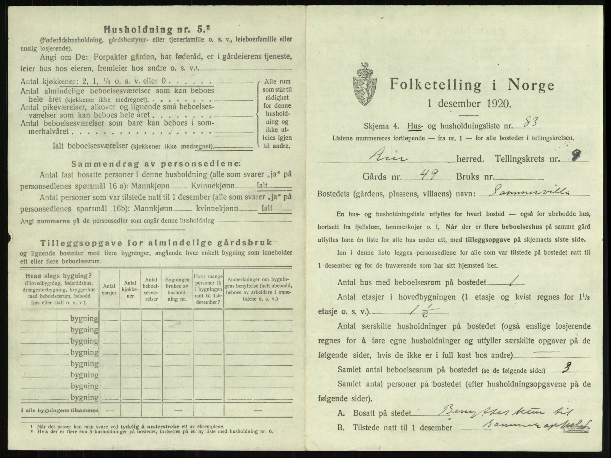 SAKO, 1920 census for Lier, 1920, p. 1609