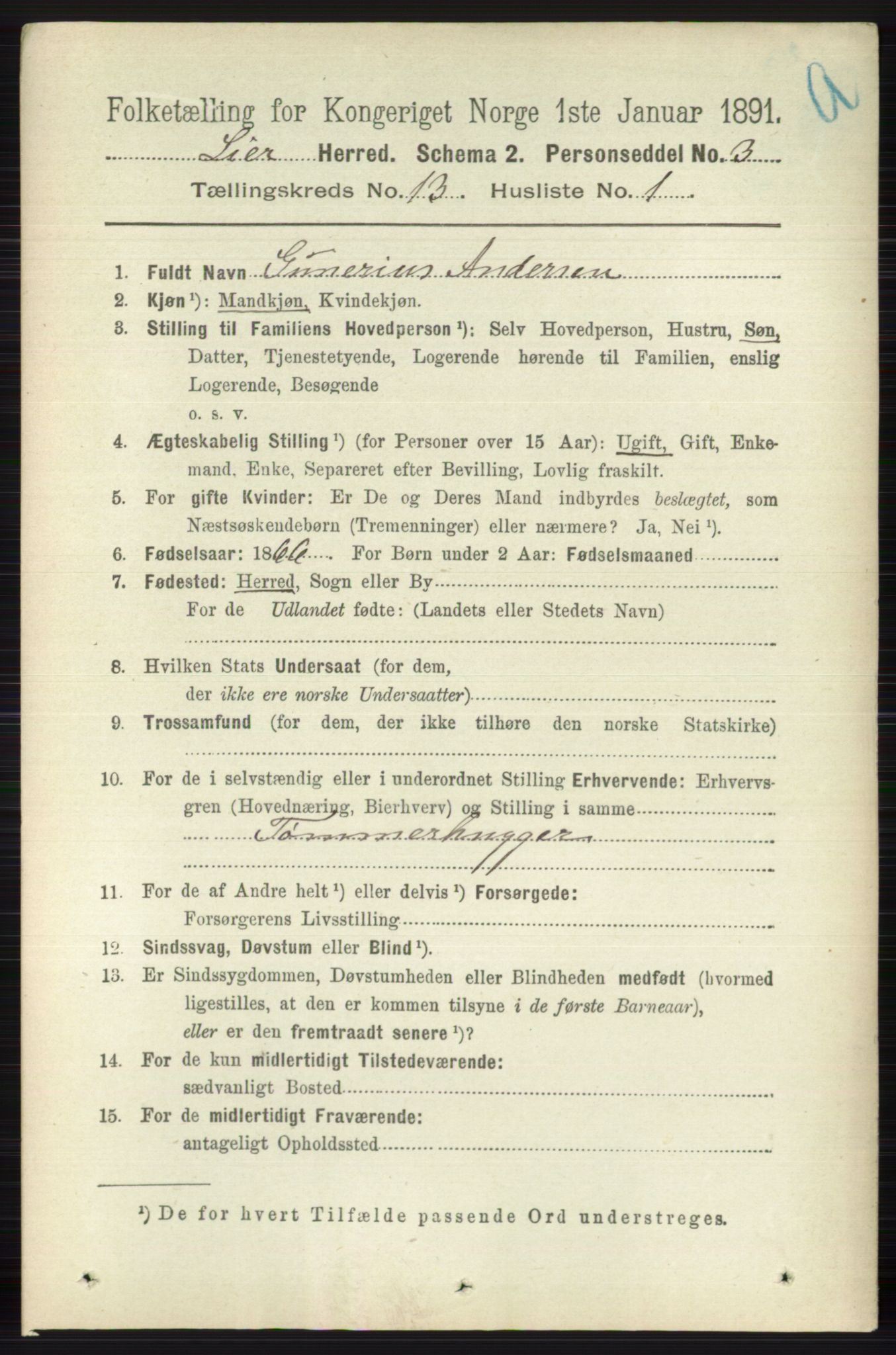 RA, 1891 census for 0626 Lier, 1891, p. 7897