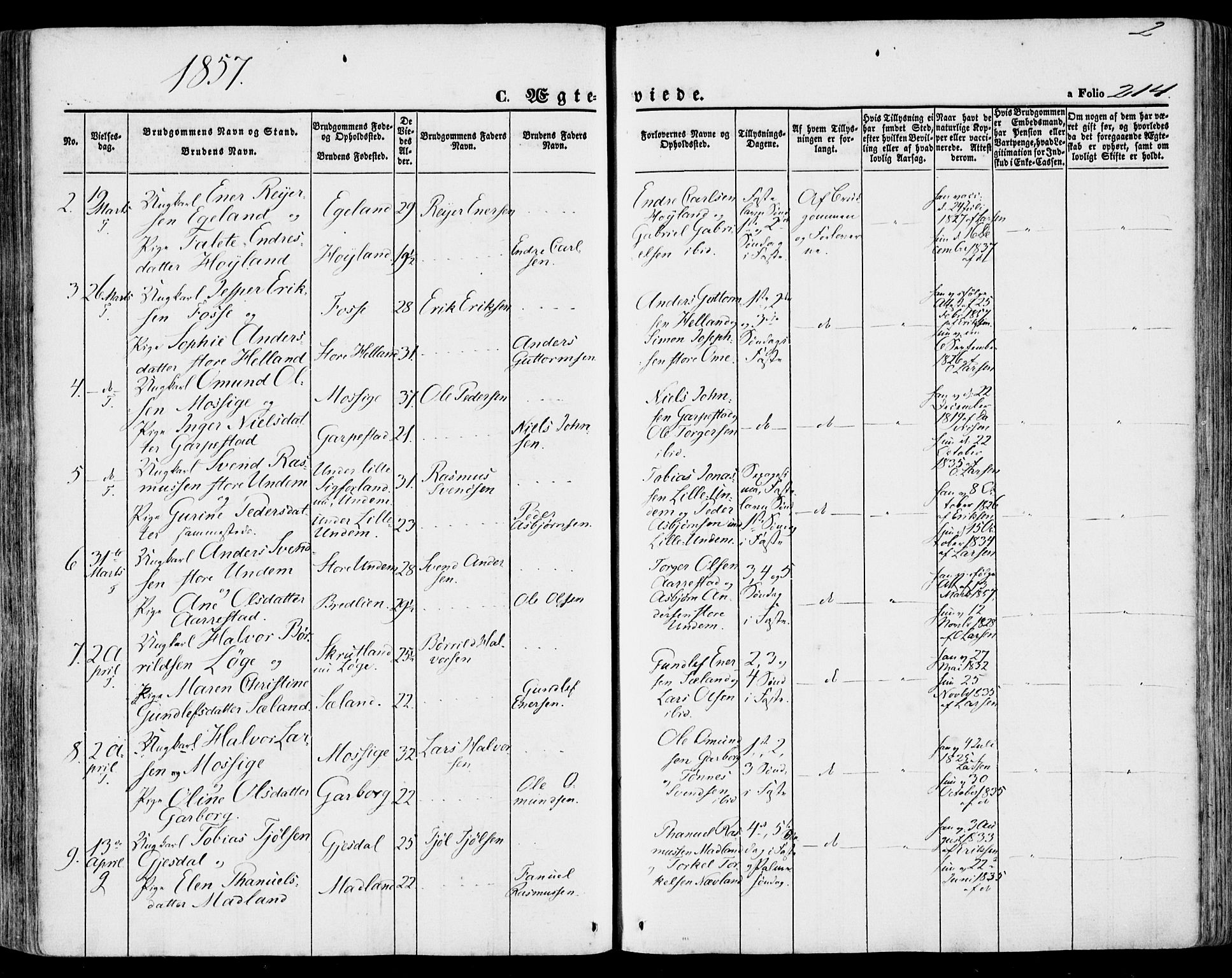 Lye sokneprestkontor, SAST/A-101794/001/30BA/L0007: Parish register (official) no. A 6, 1856-1871, p. 214