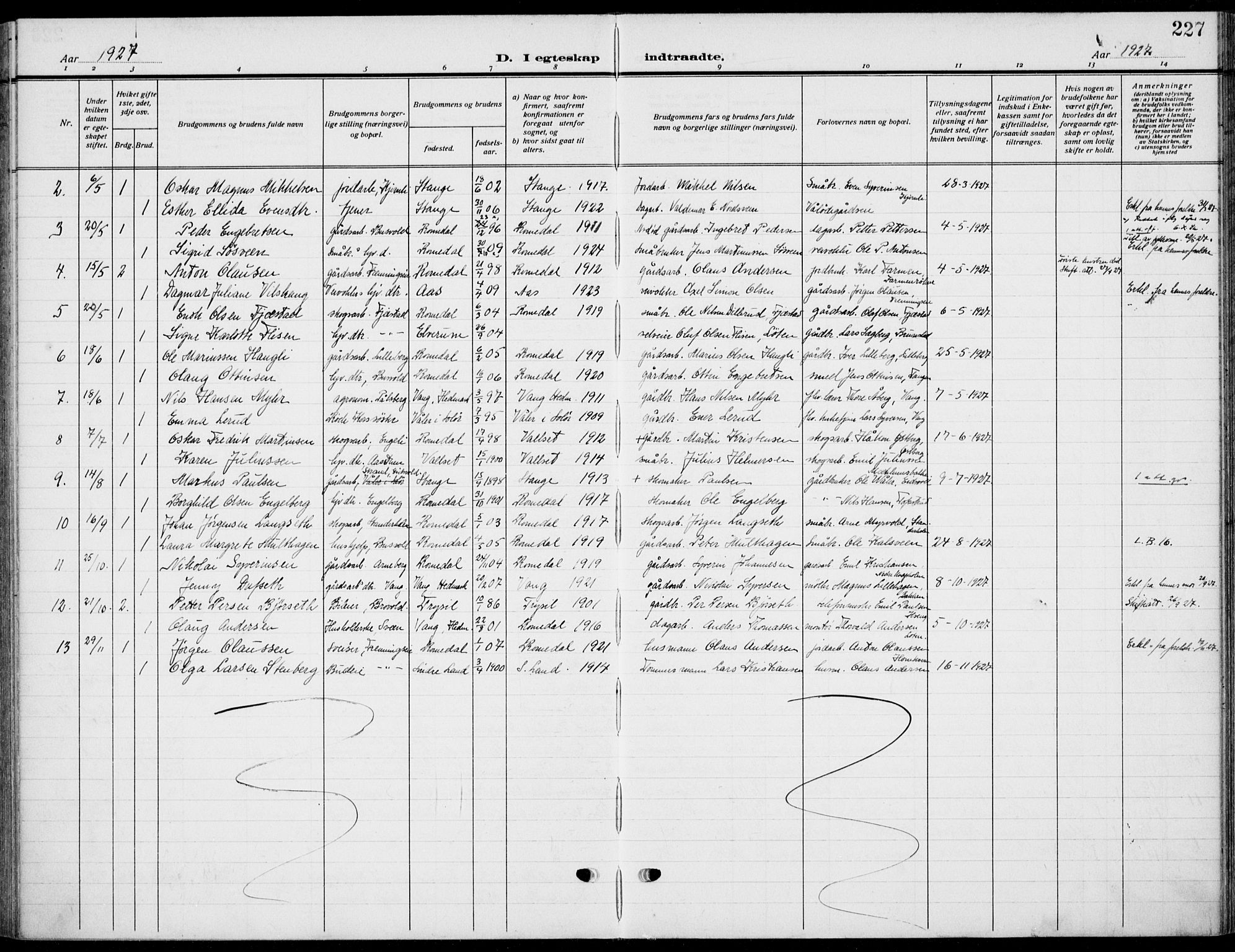 Romedal prestekontor, AV/SAH-PREST-004/K/L0012: Parish register (official) no. 12, 1913-1935, p. 227