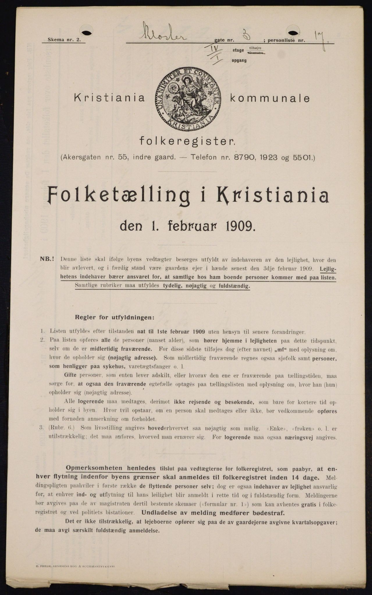 OBA, Municipal Census 1909 for Kristiania, 1909, p. 47764