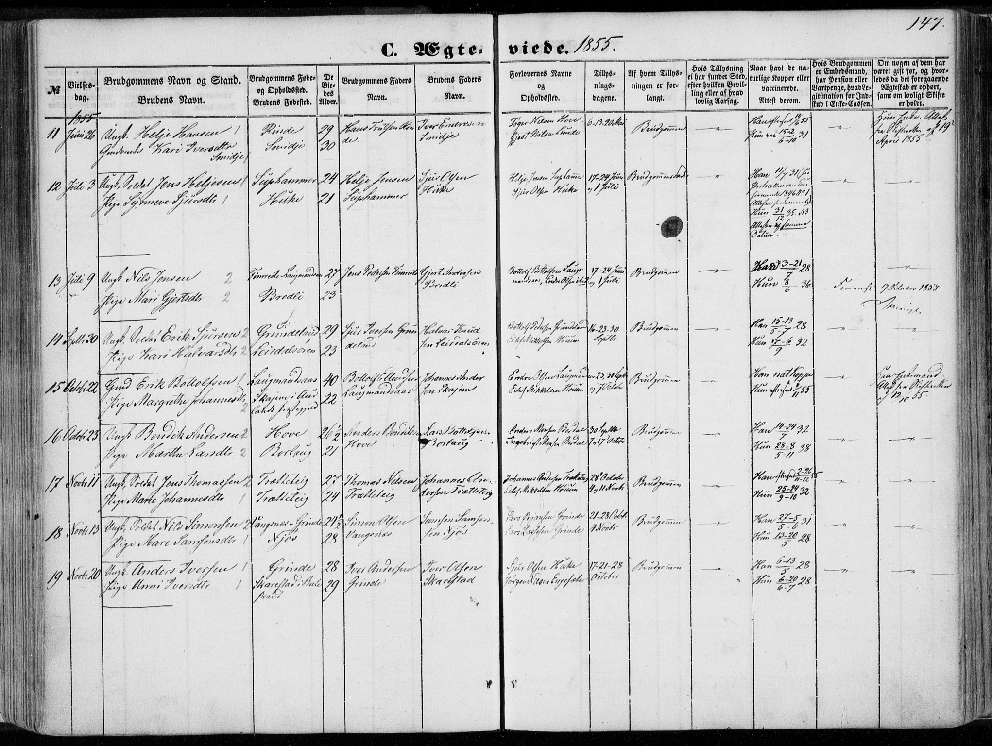 Leikanger sokneprestembete, SAB/A-81001: Parish register (official) no. A 8, 1852-1868, p. 147