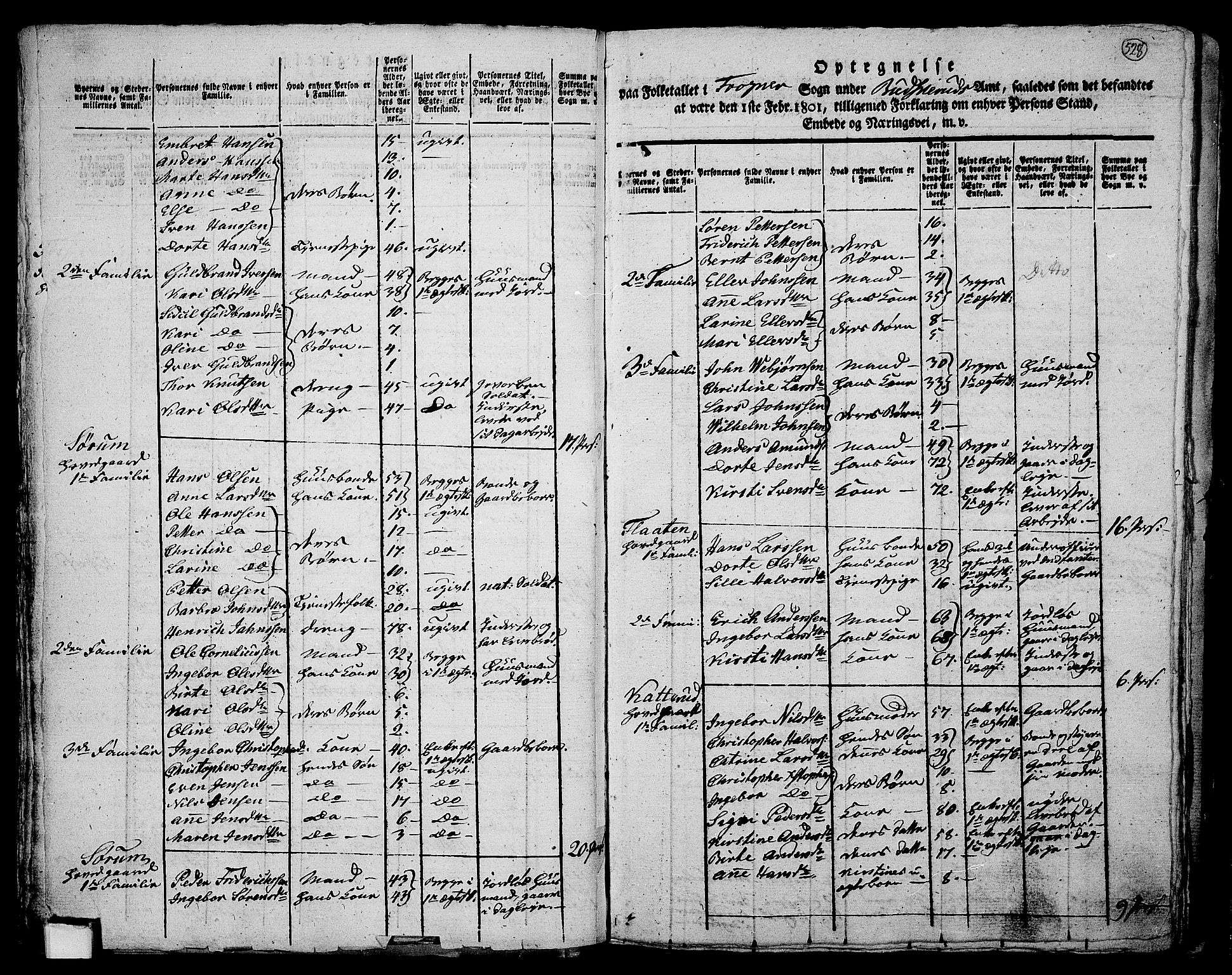 RA, 1801 census for 0626P Lier, 1801, p. 527b-528a