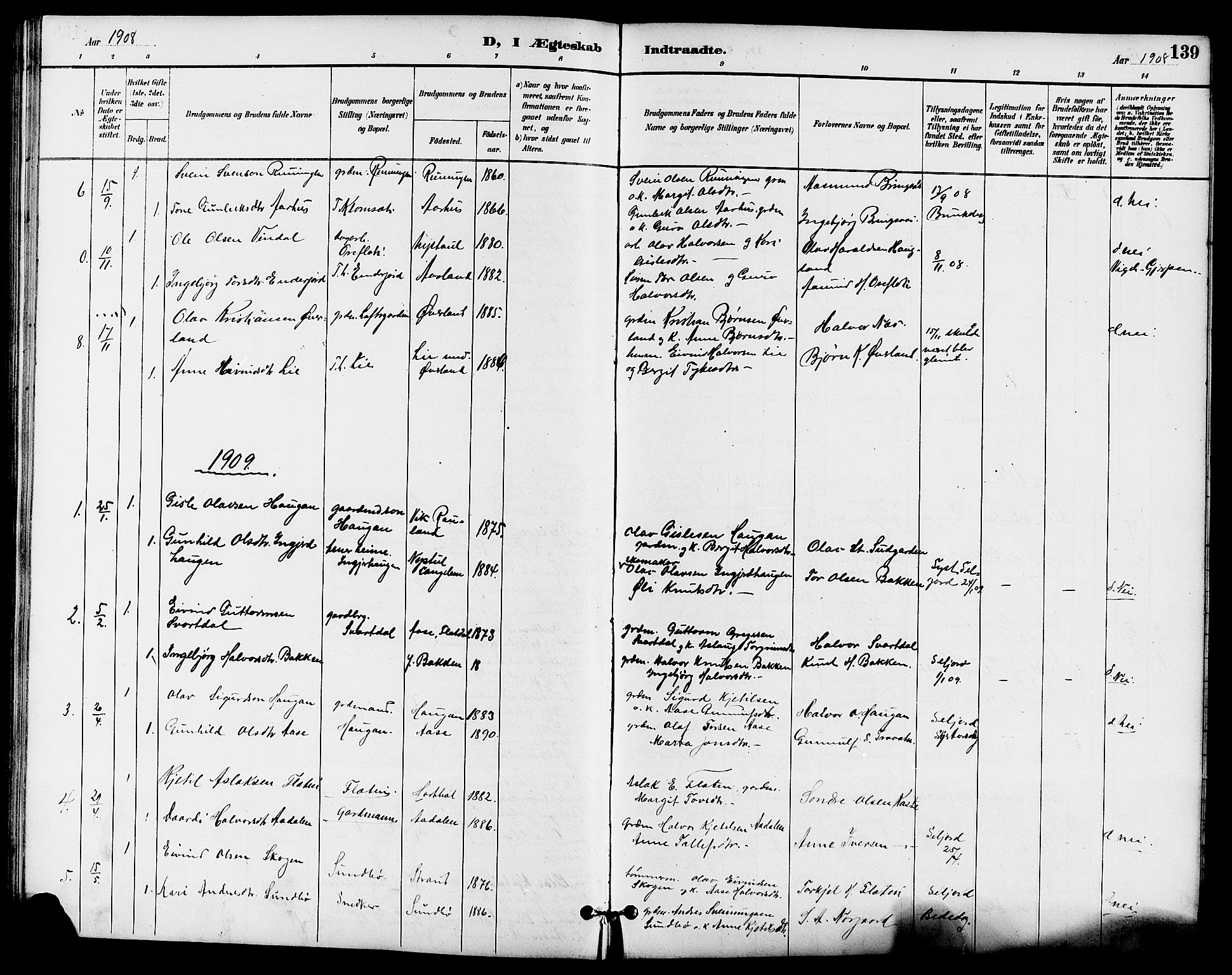 Seljord kirkebøker, AV/SAKO-A-20/G/Ga/L0005: Parish register (copy) no. I 5, 1887-1914, p. 139