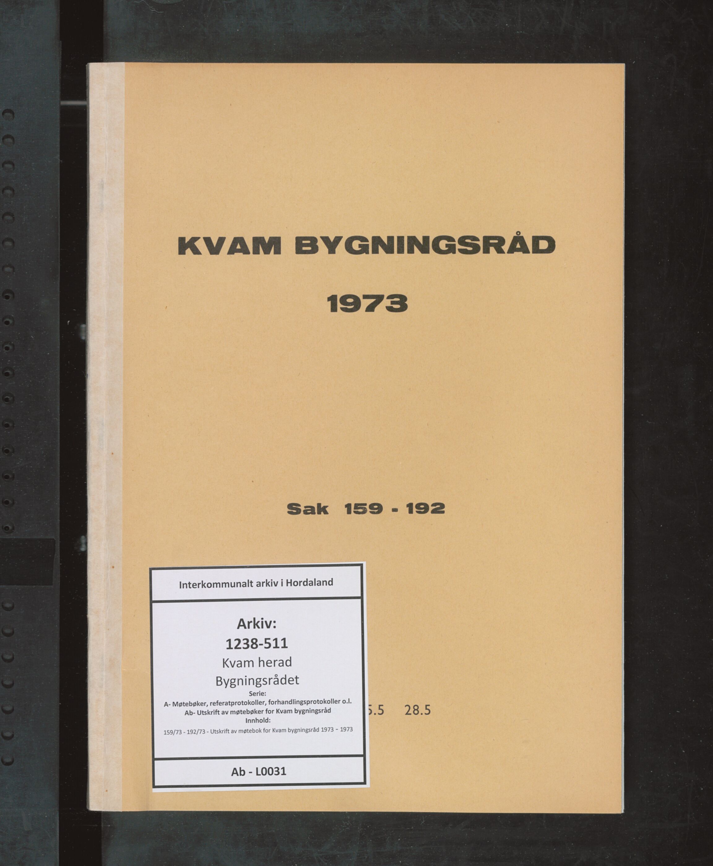 Kvam herad. Bygningsrådet, IKAH/1238-511/A/Ab/L0031: Utskrift av møtebok for Kvam bygningsråd, 1973