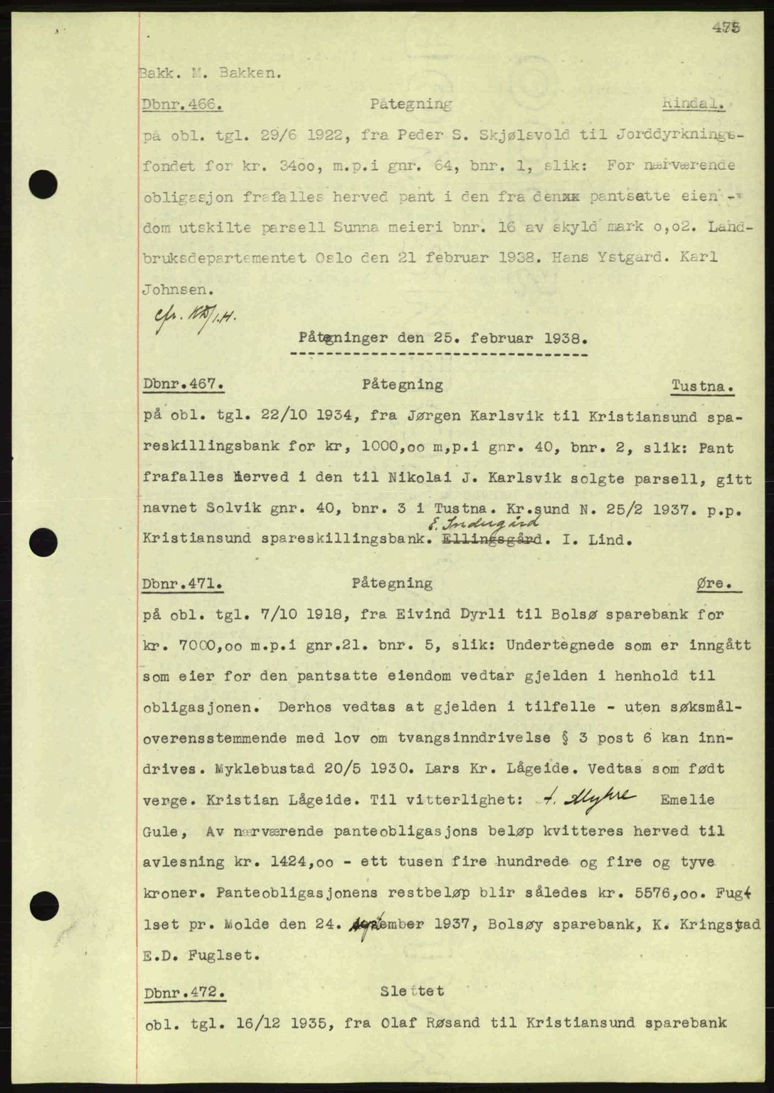 Nordmøre sorenskriveri, AV/SAT-A-4132/1/2/2Ca: Mortgage book no. C80, 1936-1939, Diary no: : 466/1938