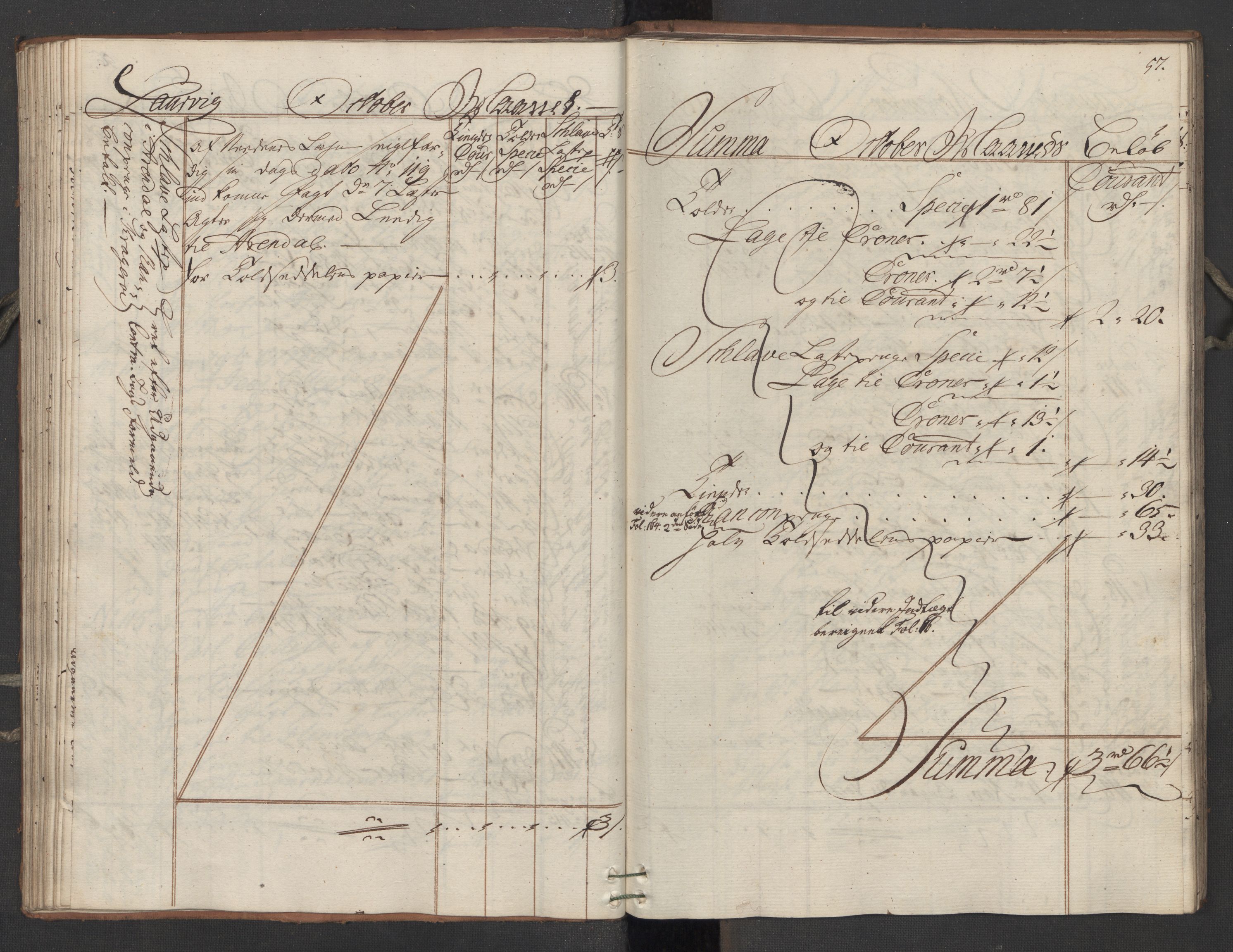 Generaltollkammeret, tollregnskaper, AV/RA-EA-5490/R11/L0039/0001: Tollregnskaper Larvik og Sandefjord / Utgående hovedtollbok, 1762, p. 56b-57a