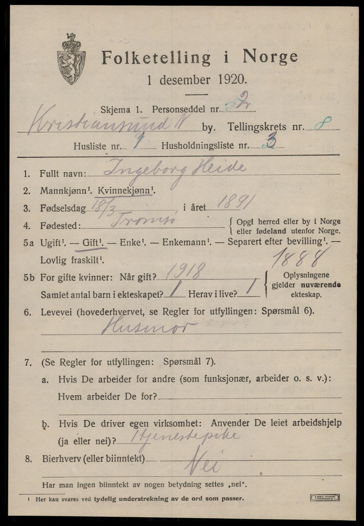 SAT, 1920 census for Kristiansund, 1920, p. 19843