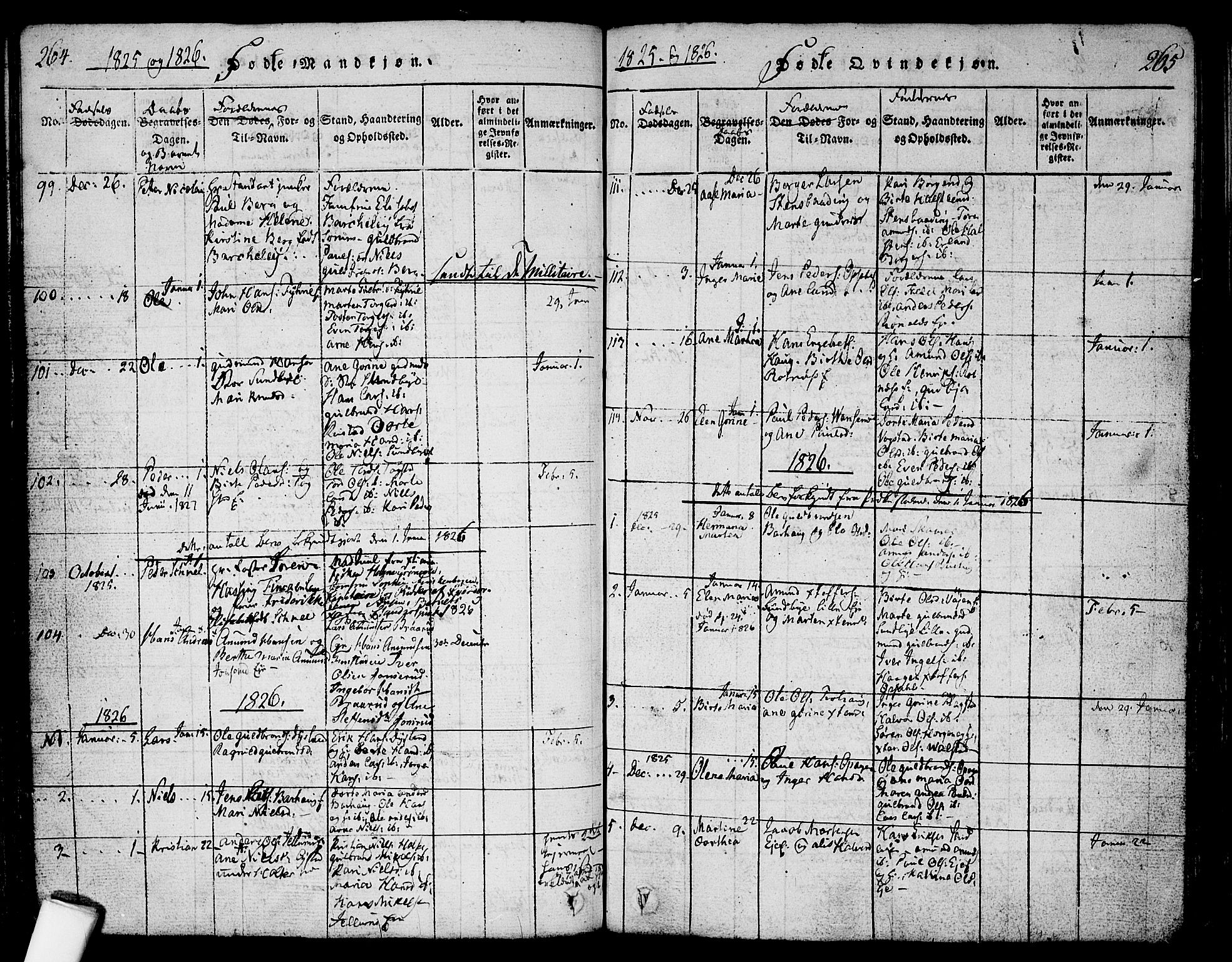 Nes prestekontor Kirkebøker, SAO/A-10410/F/Fa/L0005: Parish register (official) no. I 5, 1815-1835, p. 264-265
