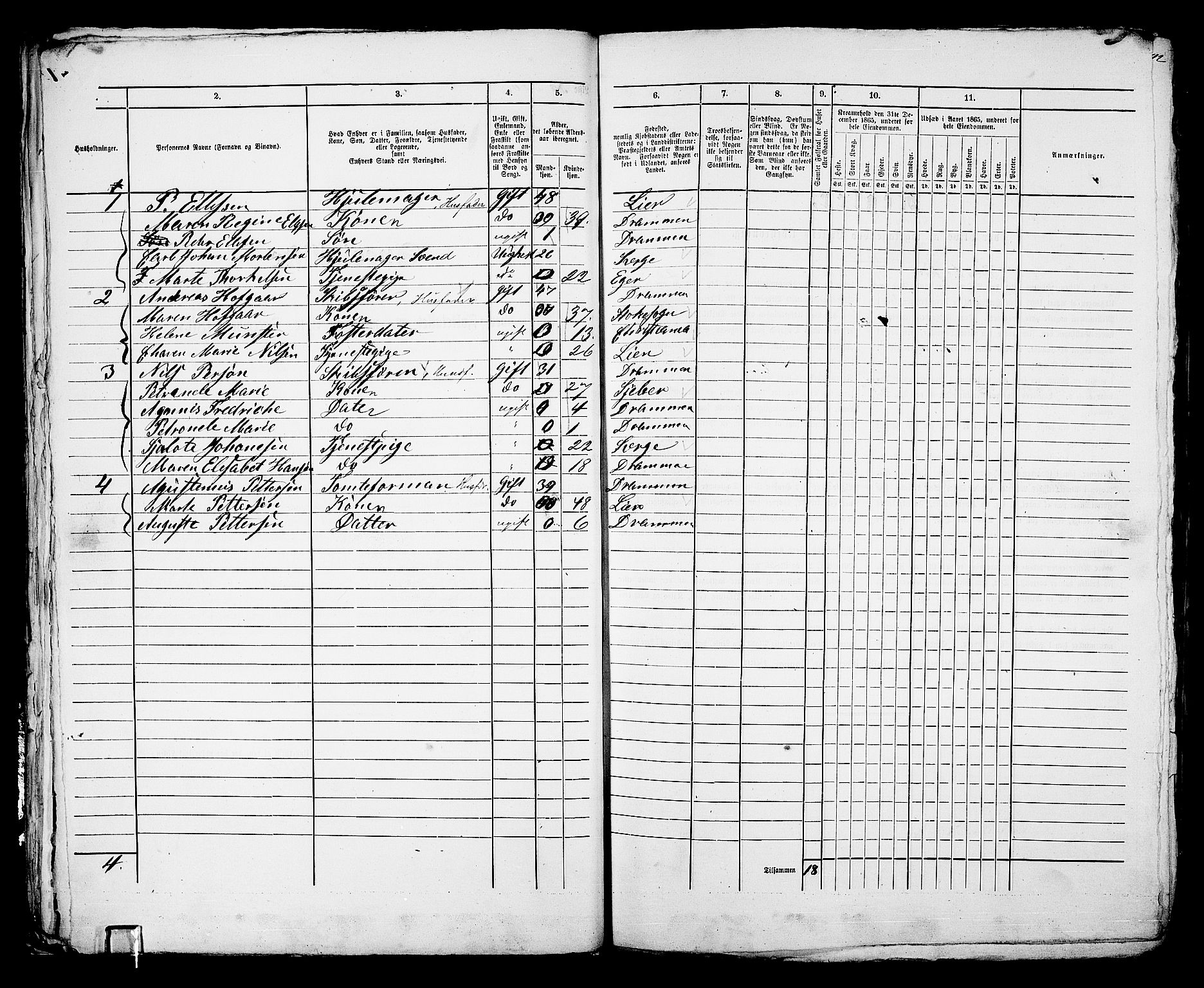 RA, 1865 census for Bragernes in Drammen, 1865, p. 674