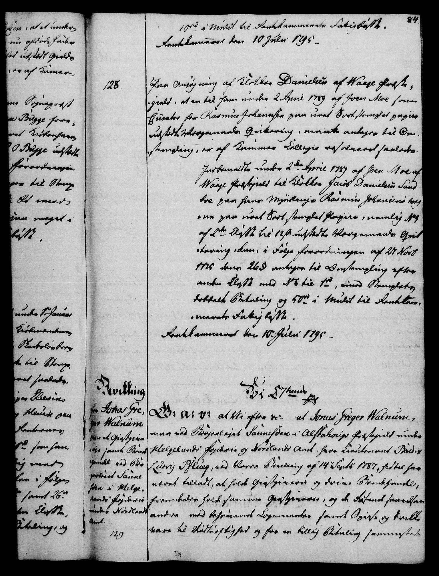 Rentekammeret, Kammerkanselliet, RA/EA-3111/G/Gg/Gga/L0016: Norsk ekspedisjonsprotokoll med register (merket RK 53.16), 1794-1800, p. 84