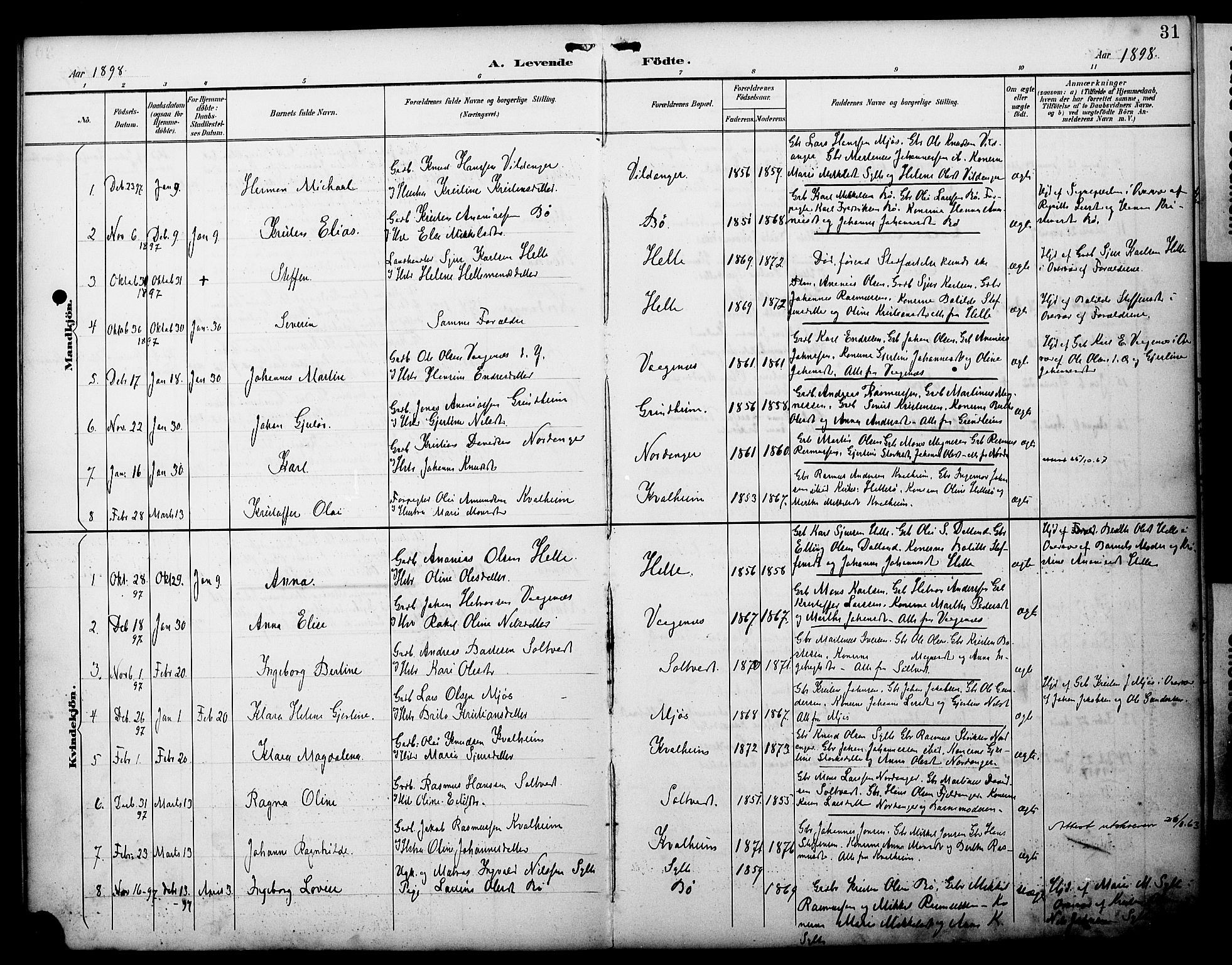 Manger sokneprestembete, AV/SAB-A-76801/H/Haa: Parish register (official) no. C 2, 1891-1902, p. 31