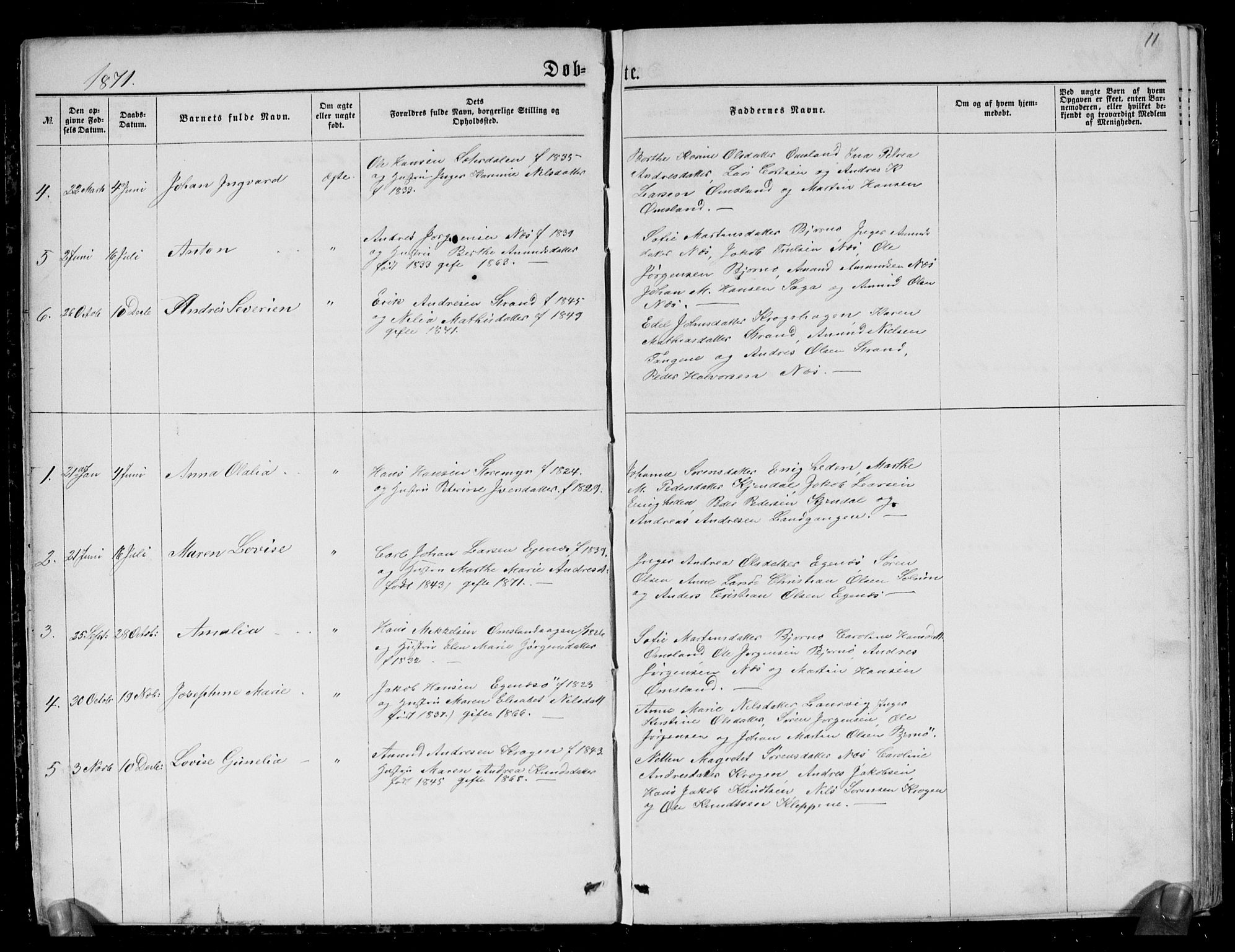 Brunlanes kirkebøker, SAKO/A-342/G/Gc/L0001: Parish register (copy) no. III 1, 1866-1890, p. 11