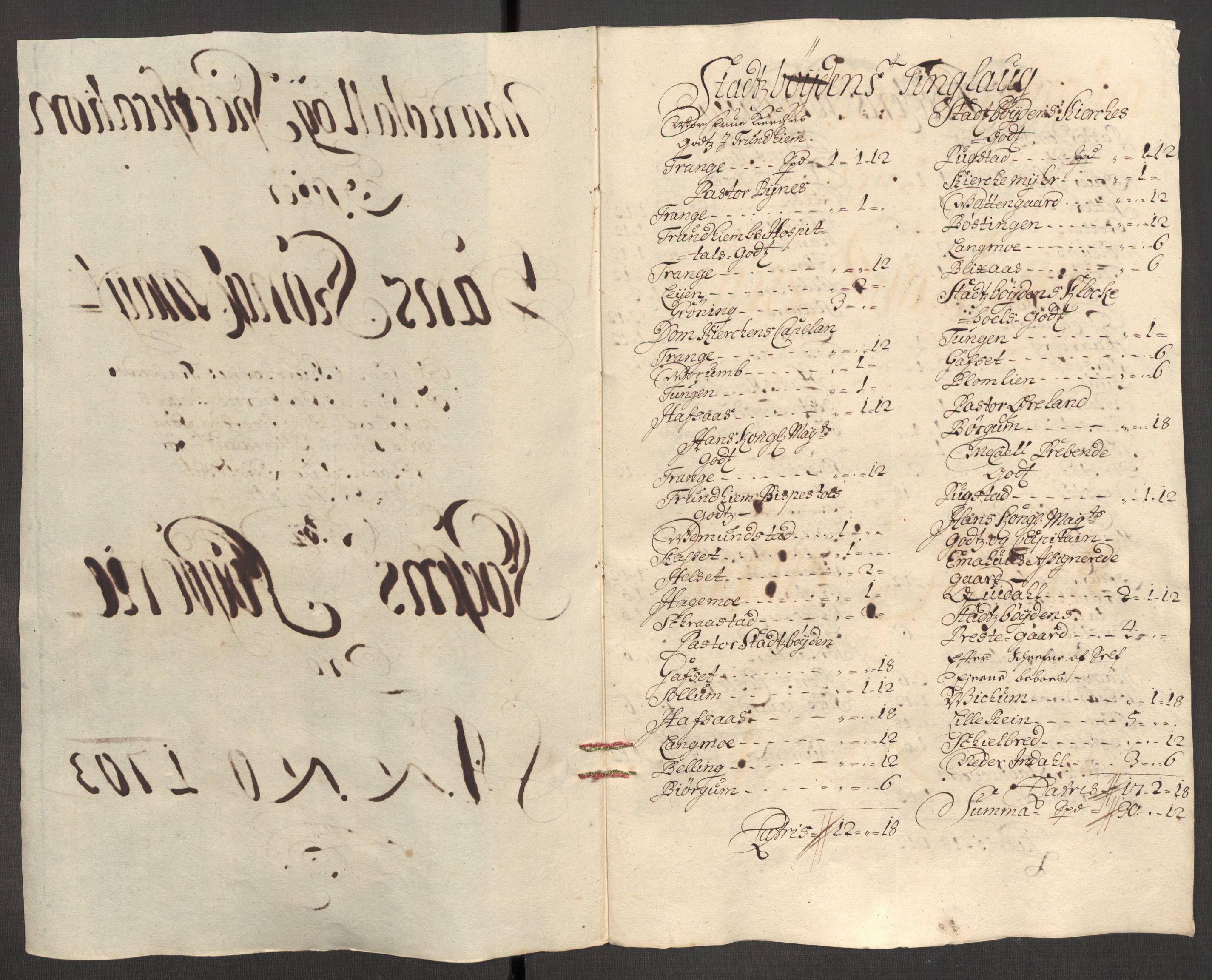 Rentekammeret inntil 1814, Reviderte regnskaper, Fogderegnskap, RA/EA-4092/R57/L3855: Fogderegnskap Fosen, 1702-1703, p. 359