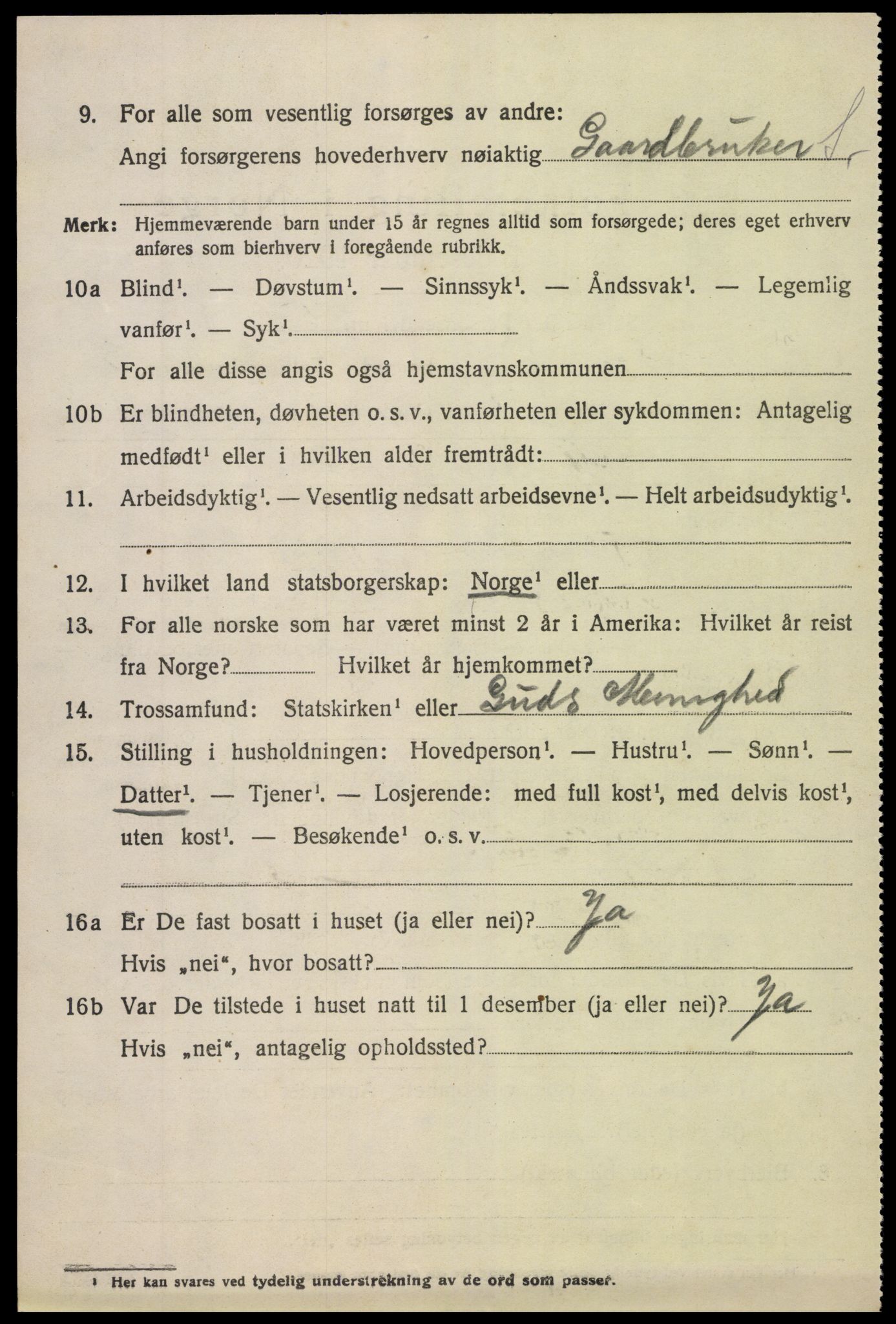 SAK, 1920 census for Vegårshei, 1920, p. 1911