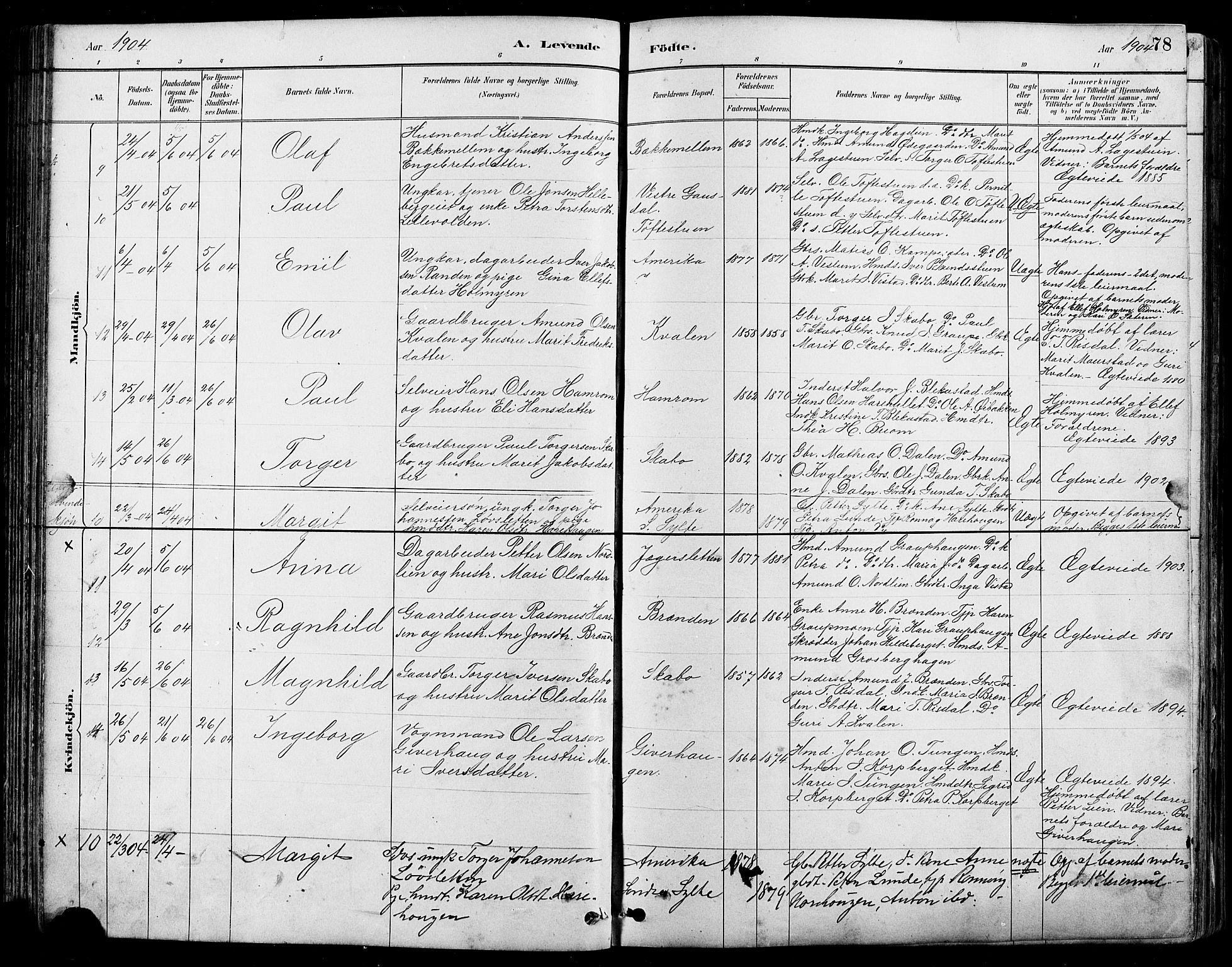 Nord-Fron prestekontor, SAH/PREST-080/H/Ha/Hab/L0005: Parish register (copy) no. 5, 1884-1914, p. 78