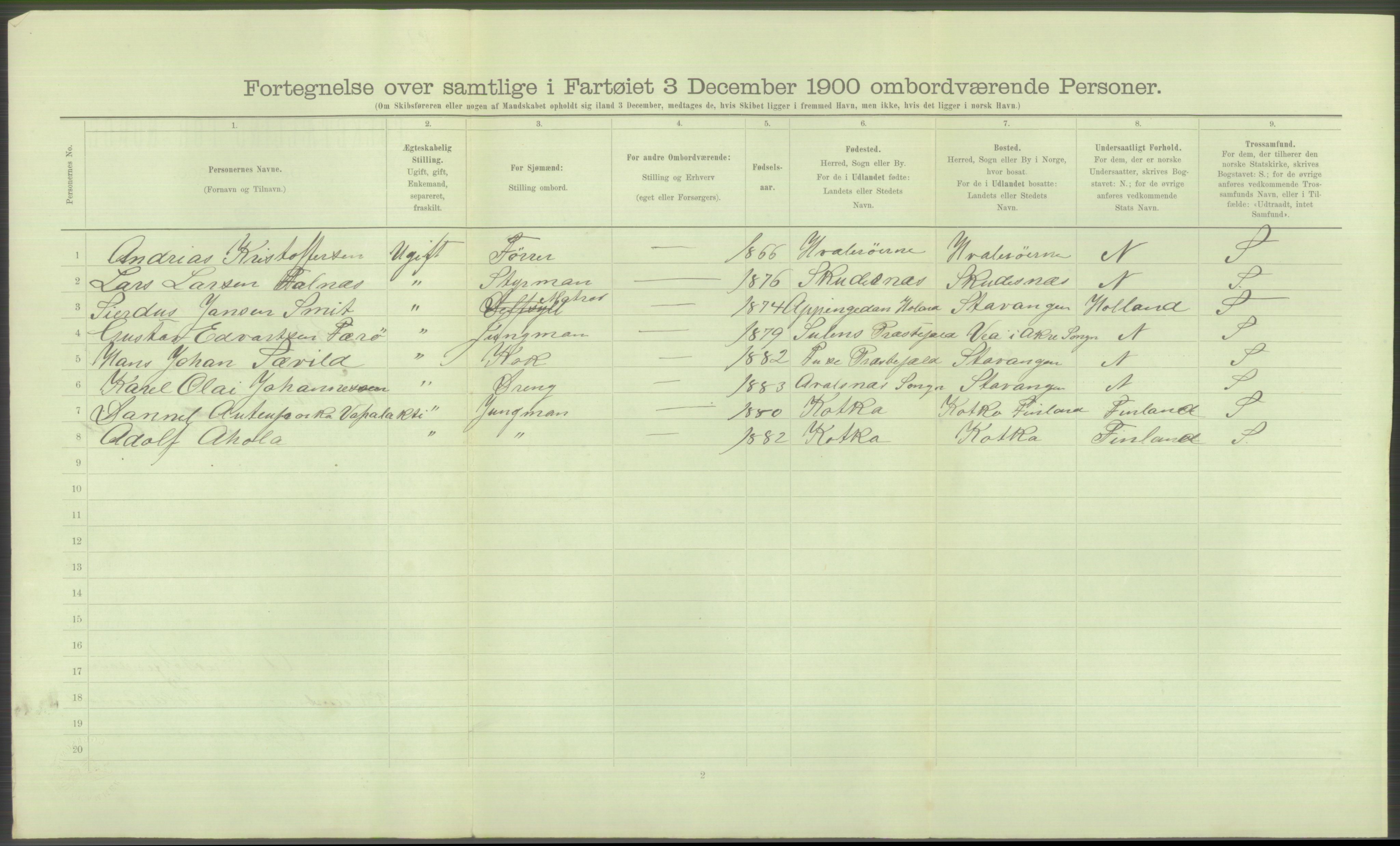 RA, 1900 Census - ship lists from ships in Norwegian harbours, harbours abroad and at sea, 1900, p. 836