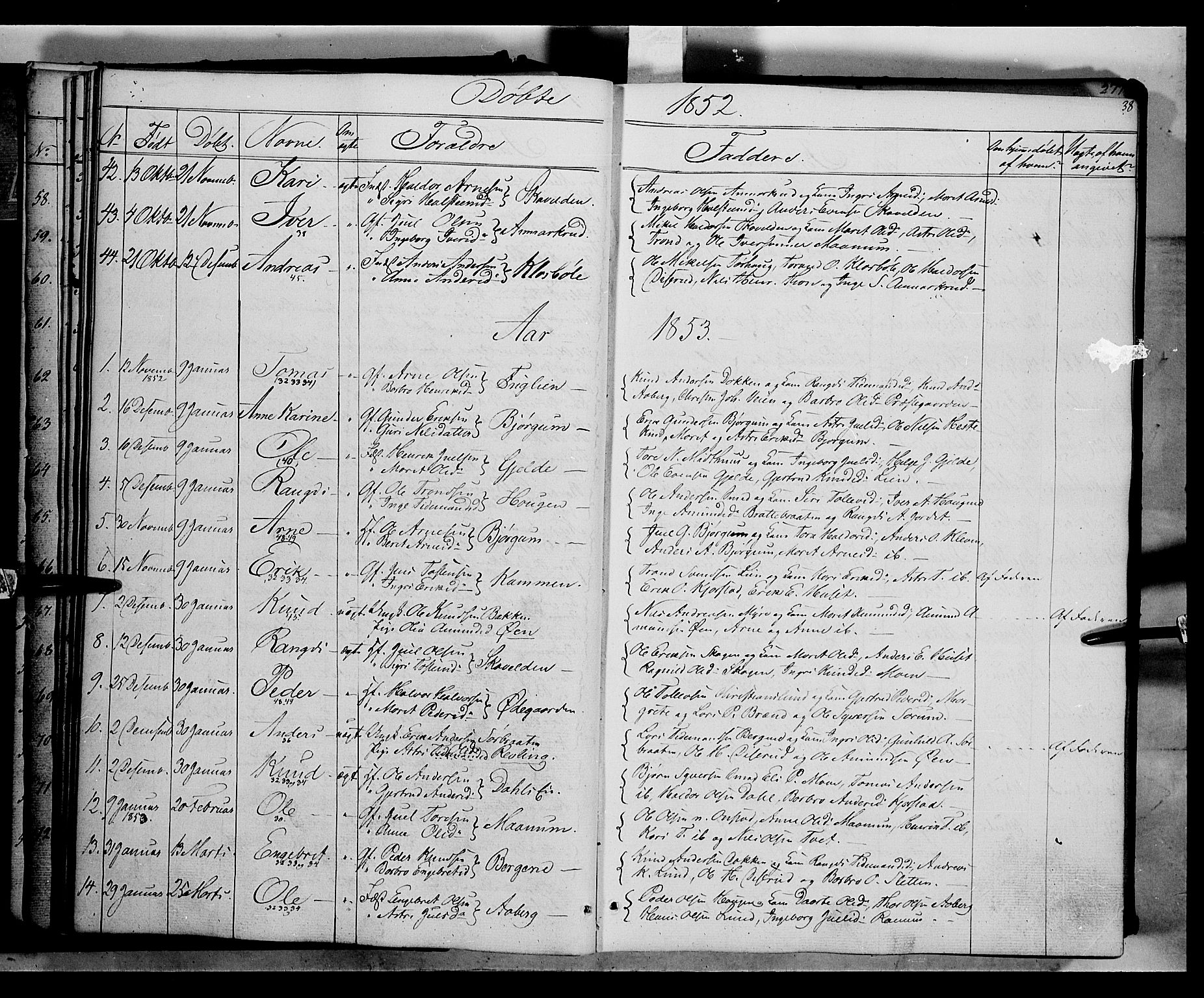 Nord-Aurdal prestekontor, SAH/PREST-132/H/Ha/Haa/L0004: Parish register (official) no. 4, 1842-1863, p. 38