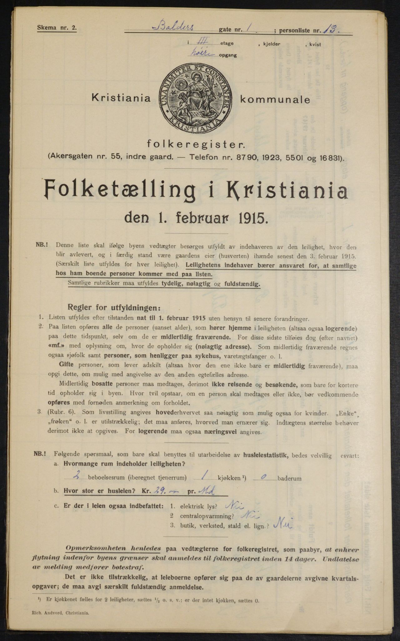 OBA, Municipal Census 1915 for Kristiania, 1915, p. 3117