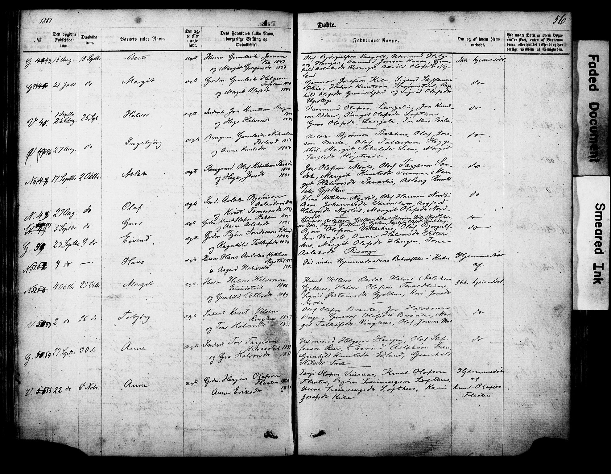 Vinje kirkebøker, AV/SAKO-A-312/F/Fa/L0005: Parish register (official) no. I 5, 1870-1886, p. 56