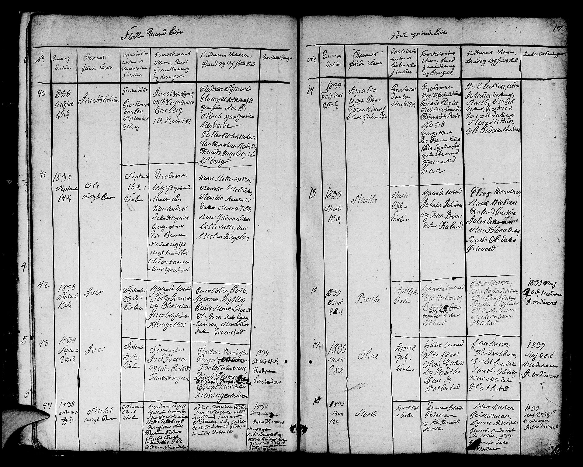 Fana Sokneprestembete, AV/SAB-A-75101/H/Hab/Habb/L0001: Parish register (copy) no. B 1, 1837-1855, p. 17