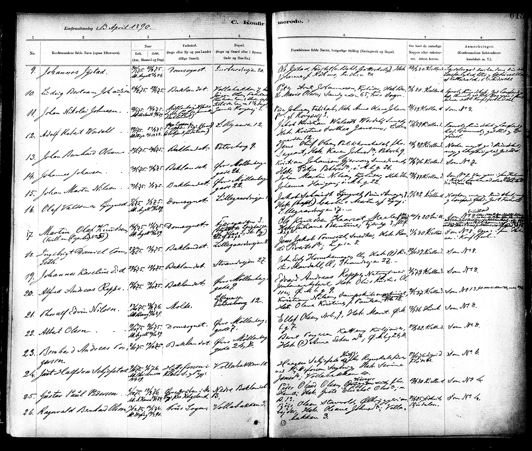 Ministerialprotokoller, klokkerbøker og fødselsregistre - Sør-Trøndelag, SAT/A-1456/604/L0188: Parish register (official) no. 604A09, 1878-1892, p. 615