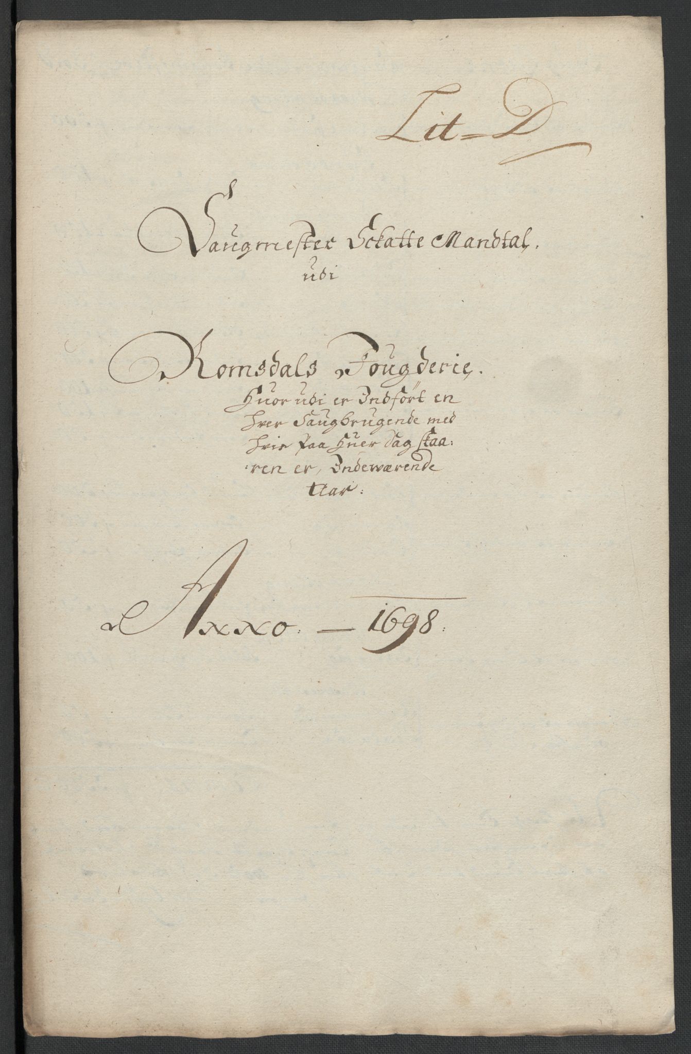 Rentekammeret inntil 1814, Reviderte regnskaper, Fogderegnskap, AV/RA-EA-4092/R55/L3653: Fogderegnskap Romsdal, 1697-1698, p. 309