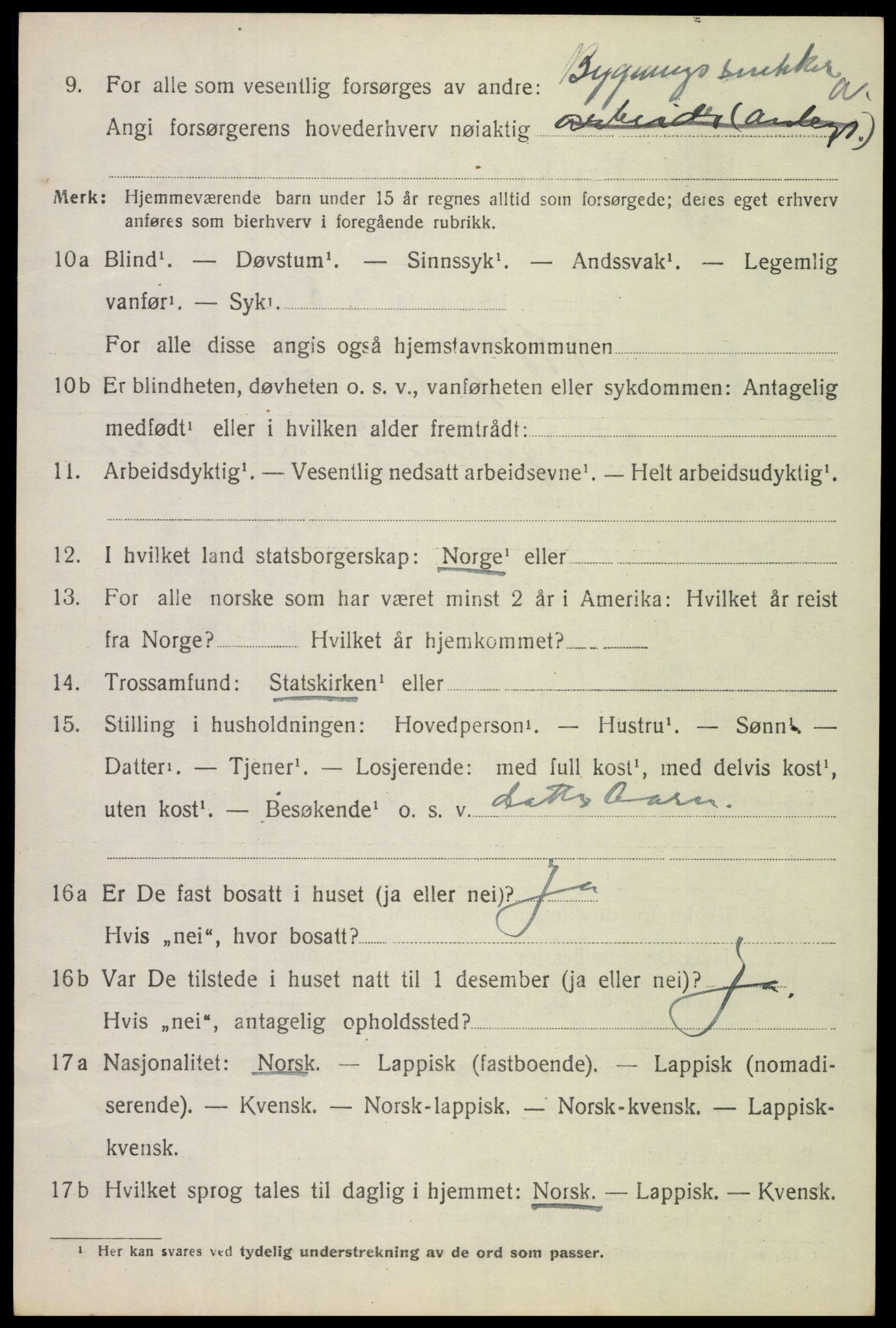 SAT, 1920 census for Tysfjord, 1920, p. 5160