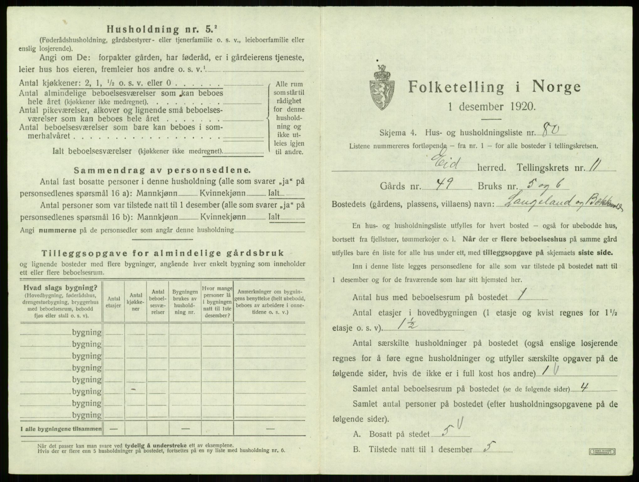 SAB, 1920 census for Eid, 1920, p. 995