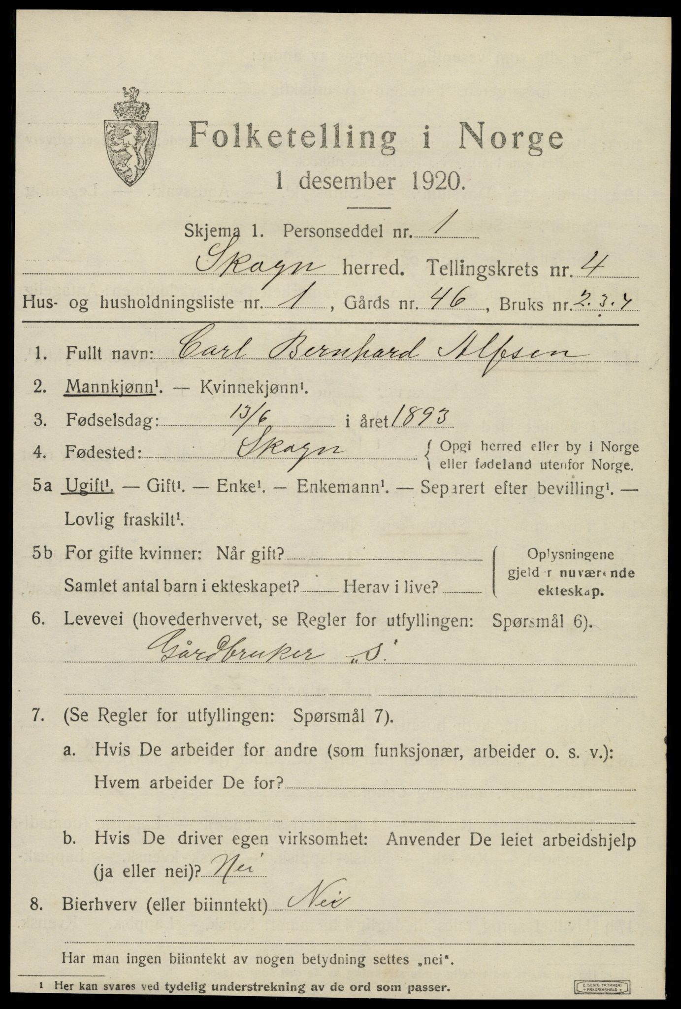 SAT, 1920 census for Skogn, 1920, p. 5841