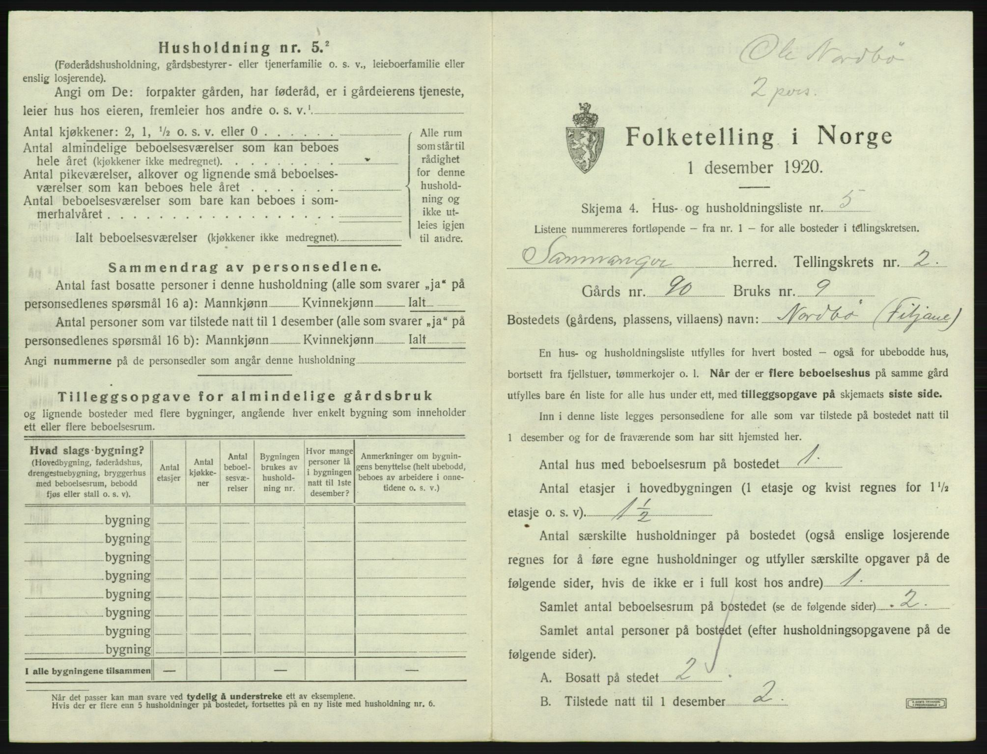 SAB, 1920 census for Samnanger, 1920, p. 101